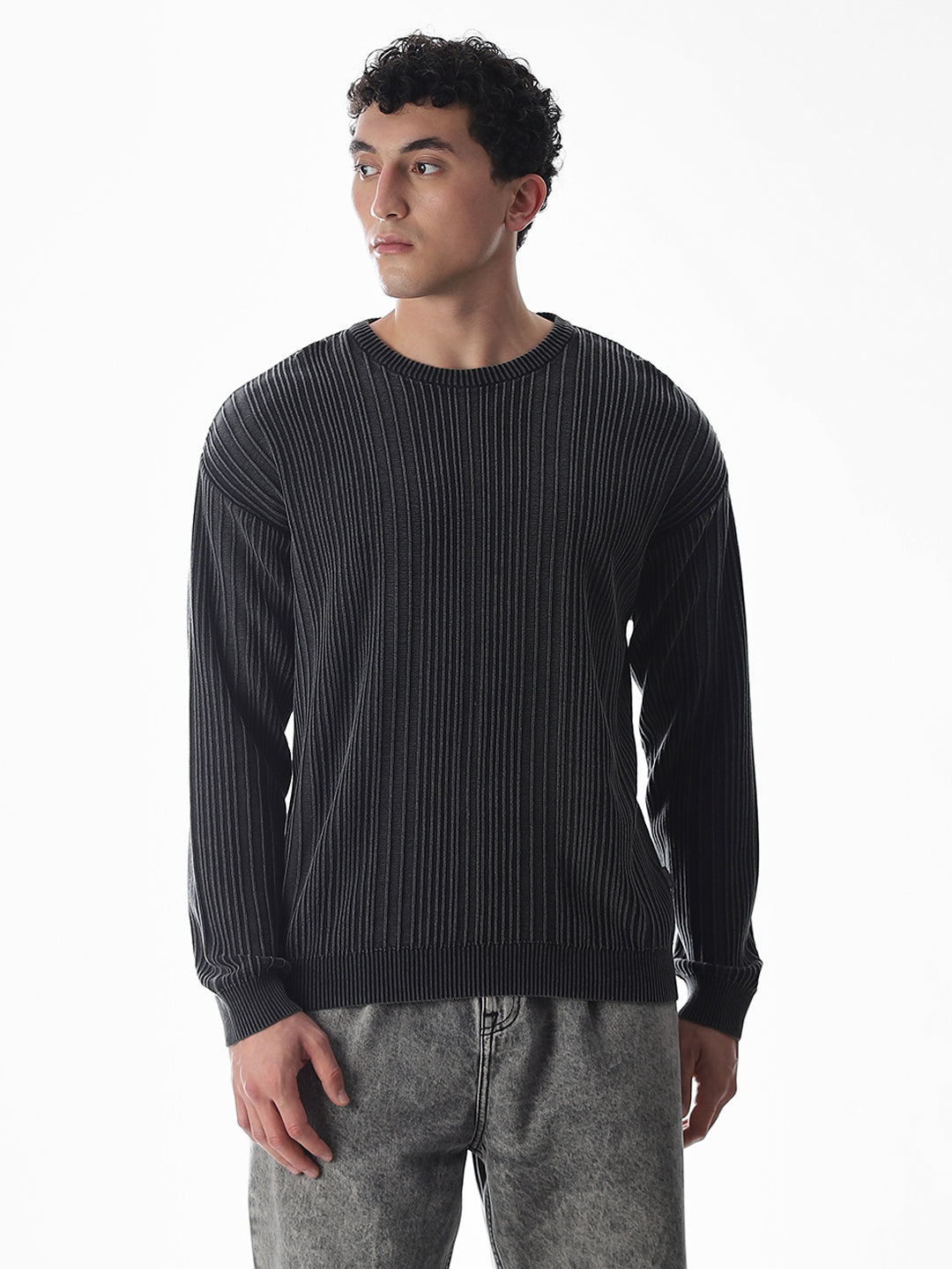 Black Knitted Drop Shoulder Pullover