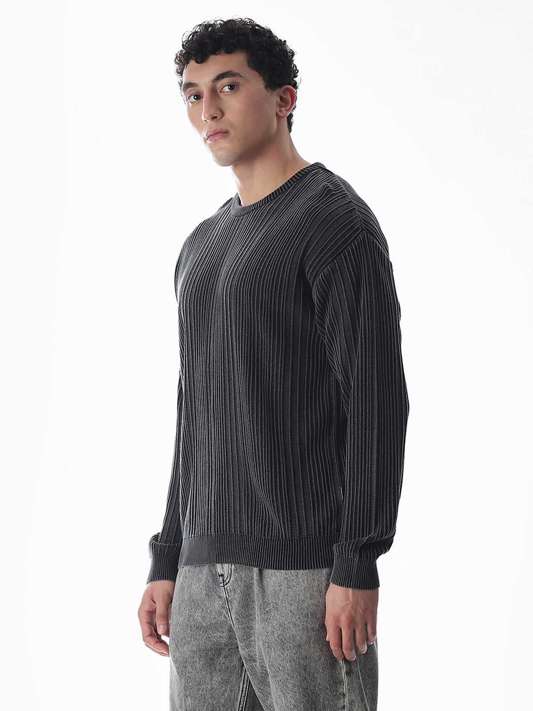 Black Knitted Drop Shoulder Pullover