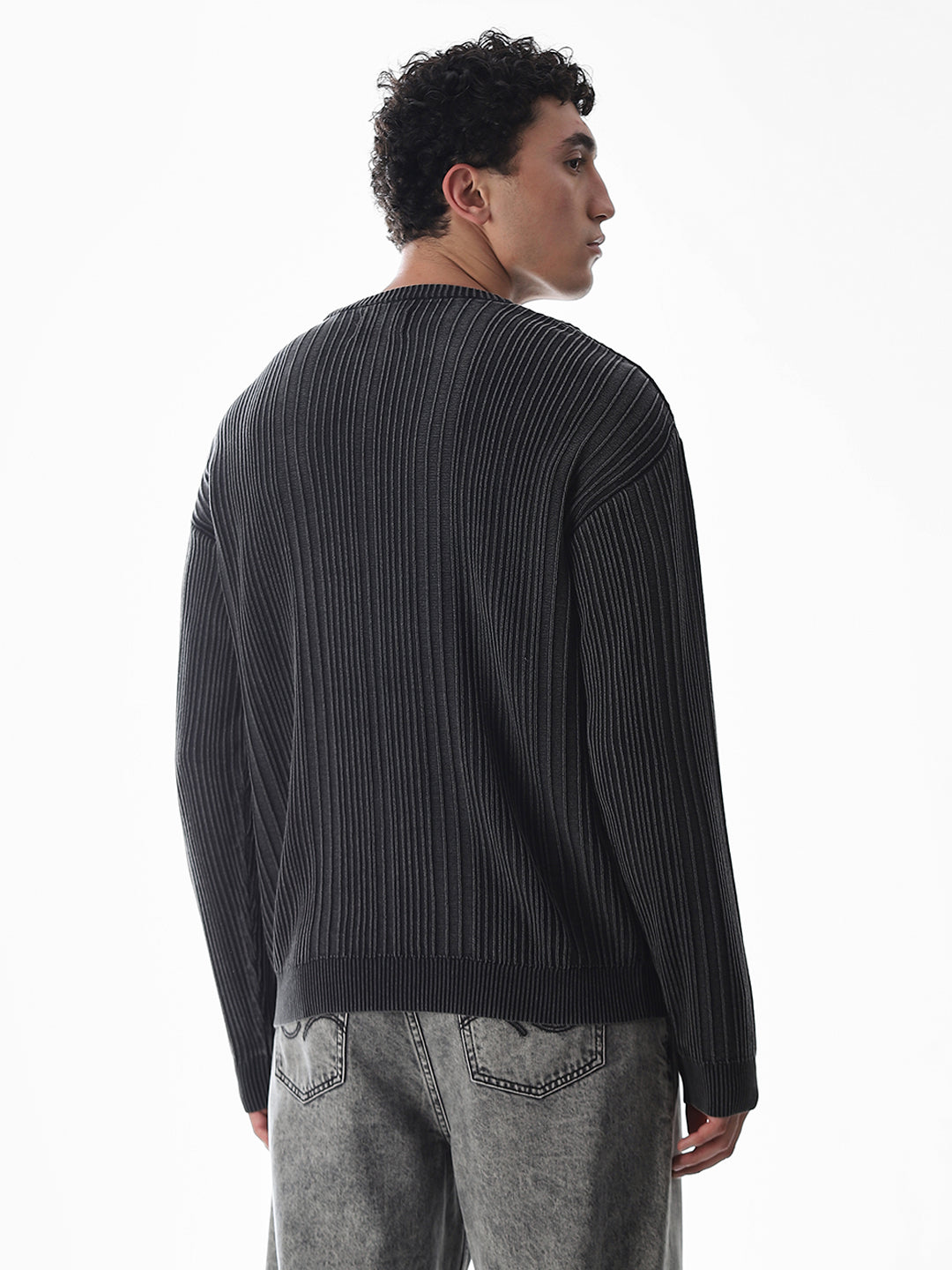 Black Knitted Drop Shoulder Pullover