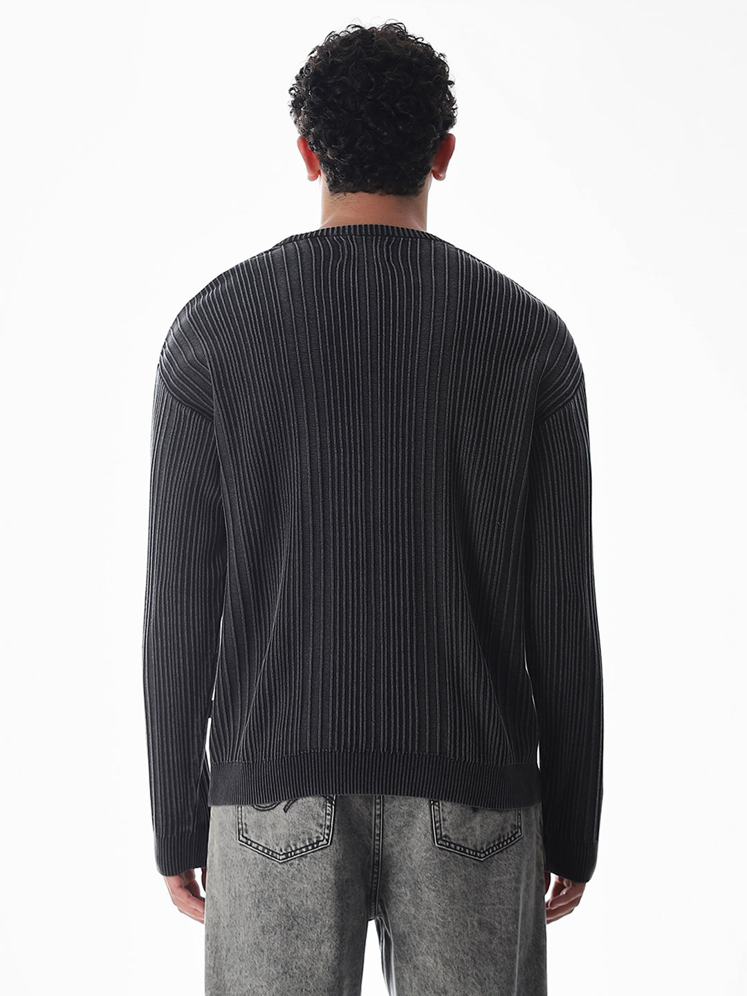 Black Knitted Drop Shoulder Pullover