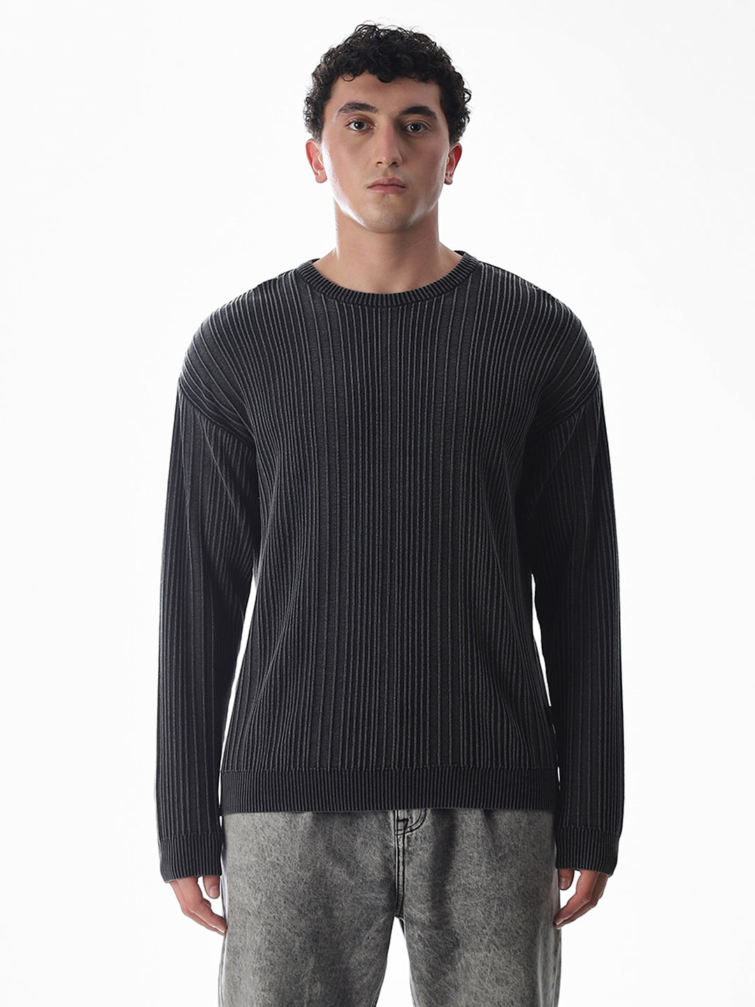 Black Knitted Drop Shoulder Pullover