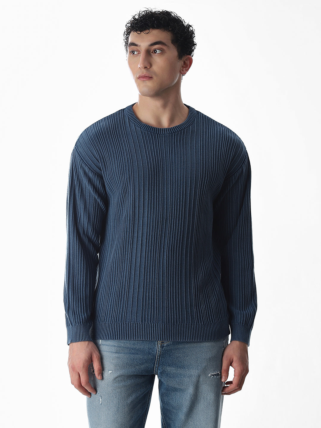 Light Wash Self-Design Pullover