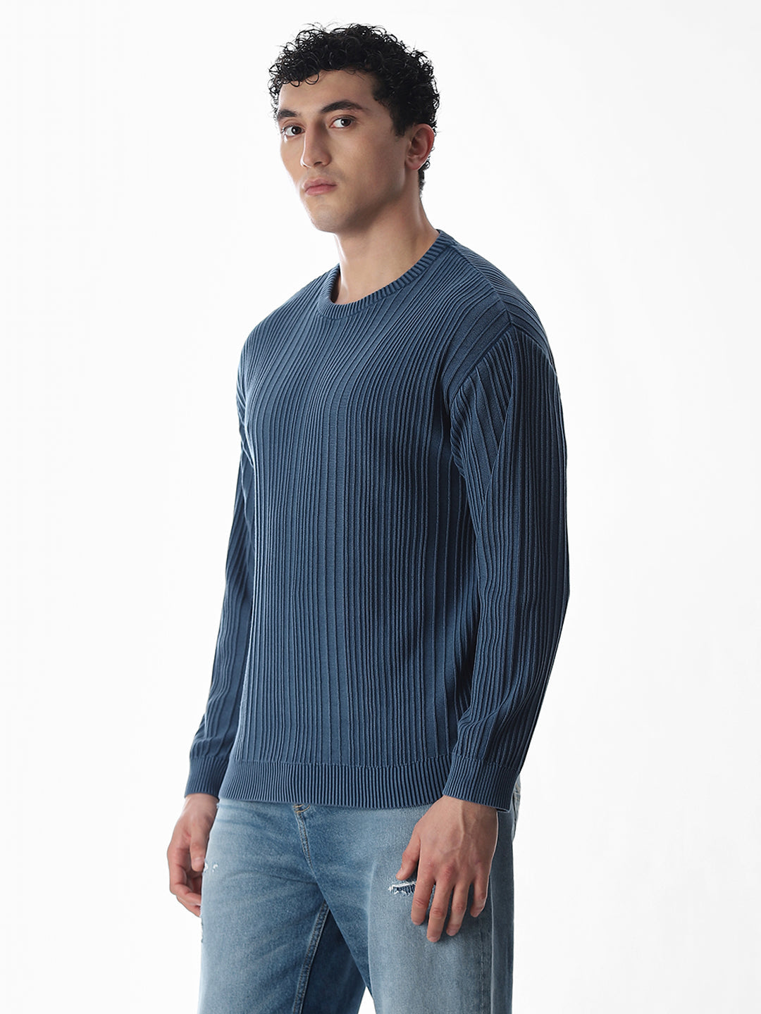 Light Wash Self-Design Pullover