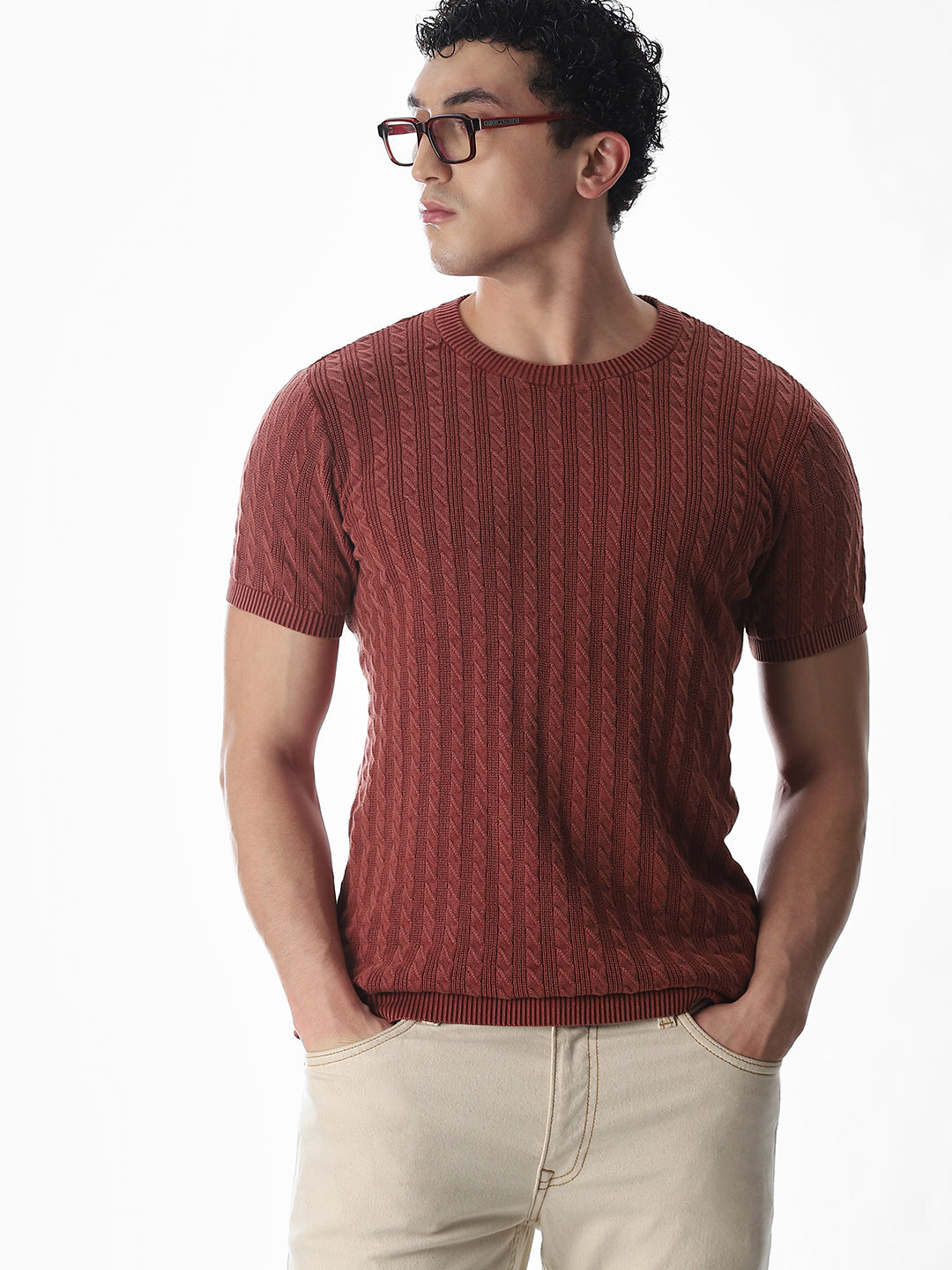 Jacquard Knitted Crew Neck Pullover - S