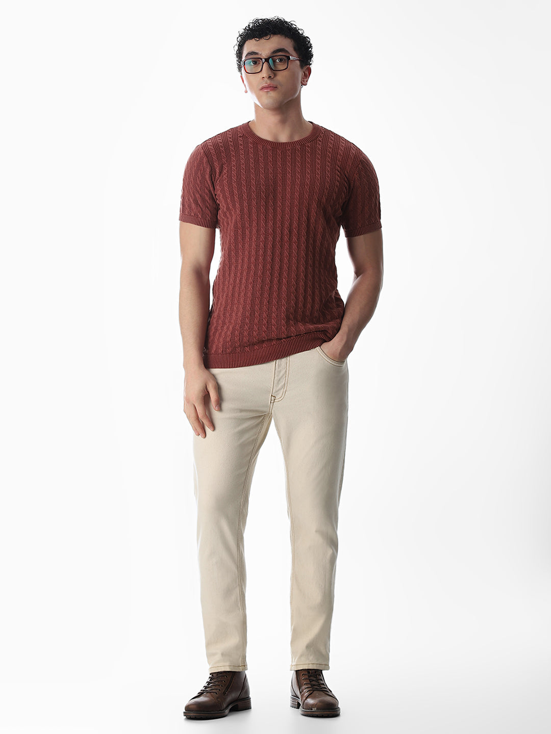 Jacquard Knitted Crew Neck Pullover