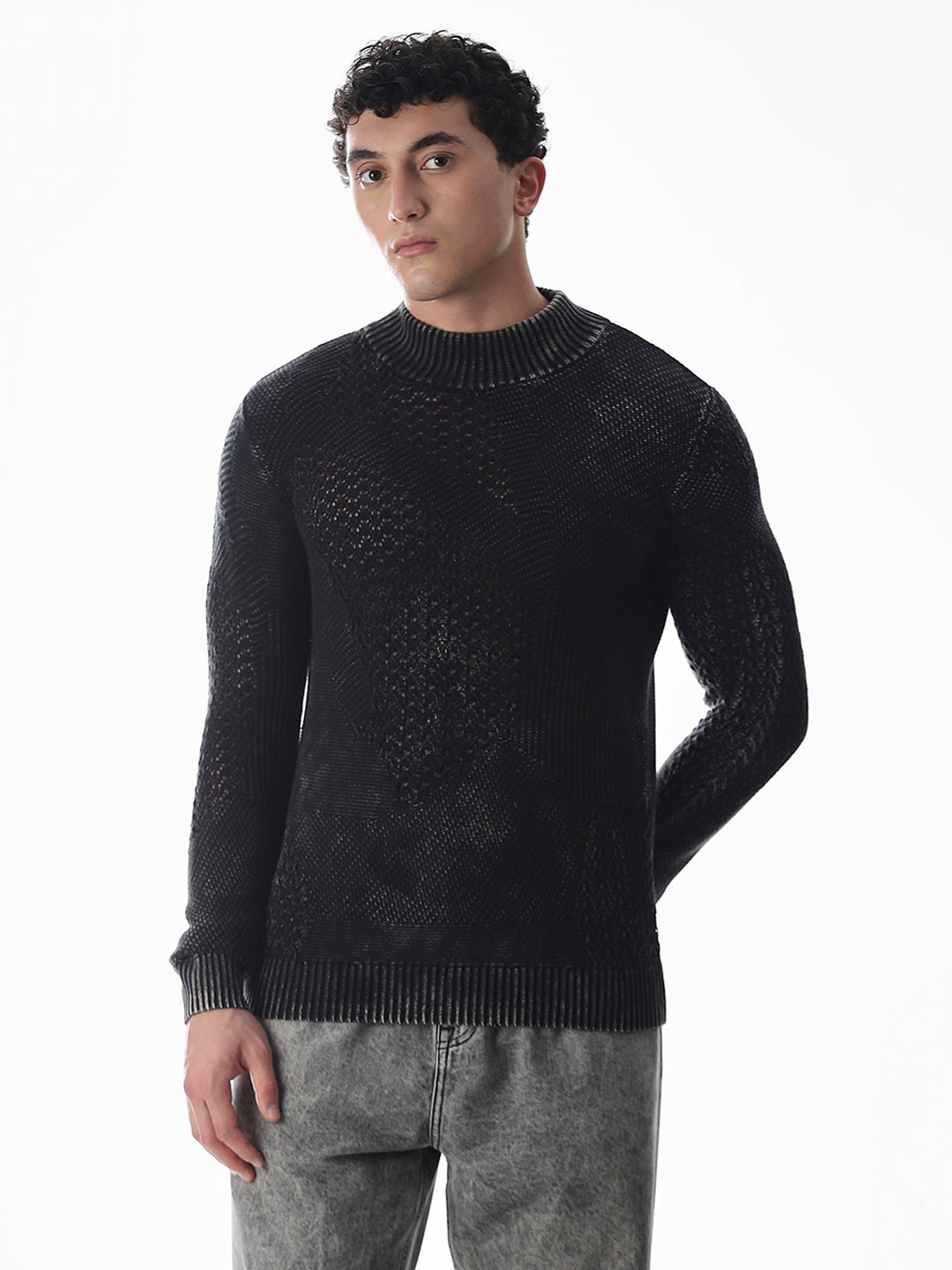 Black Knitted High Neck Pullover