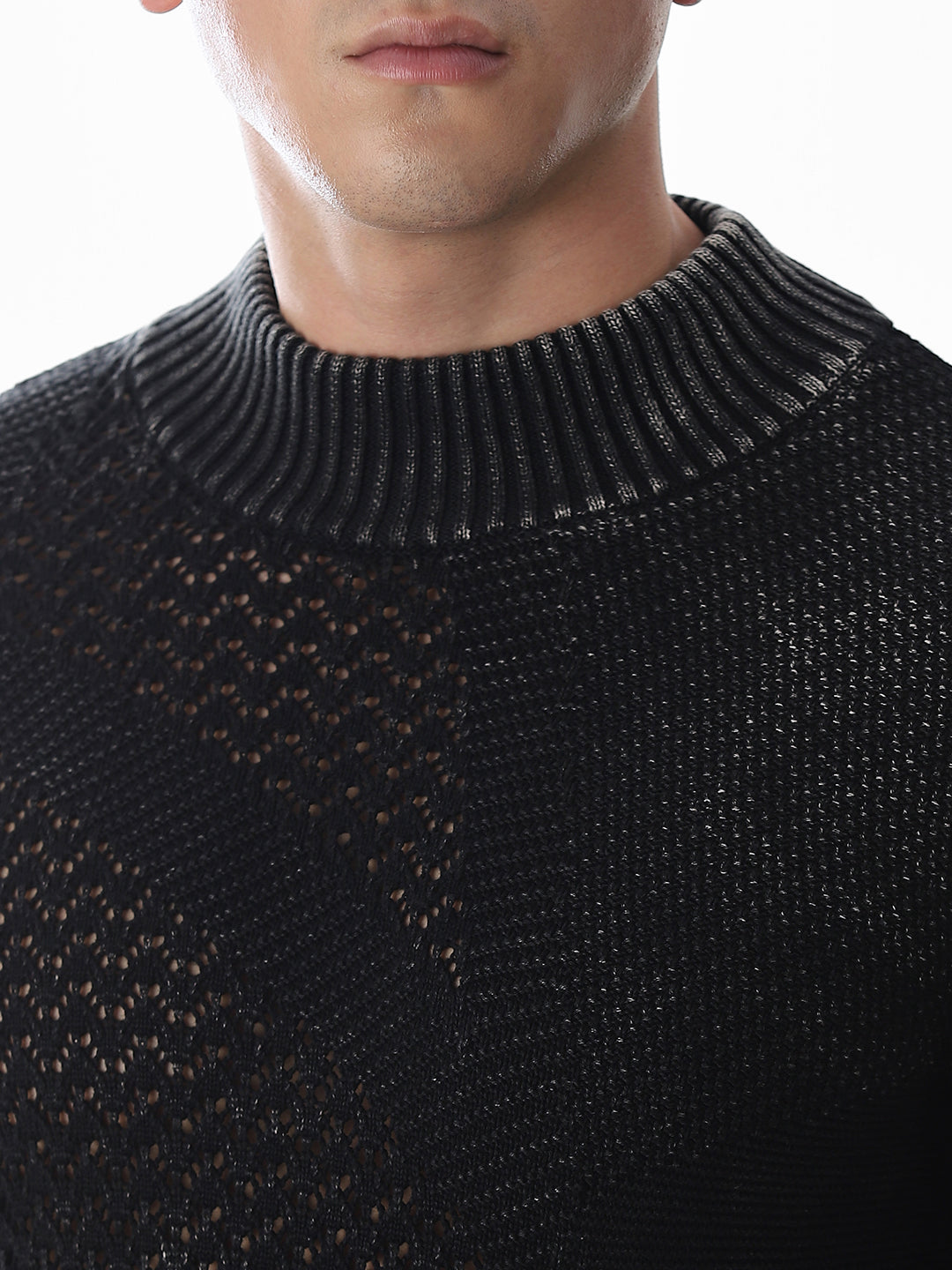 Black Knitted High Neck Pullover