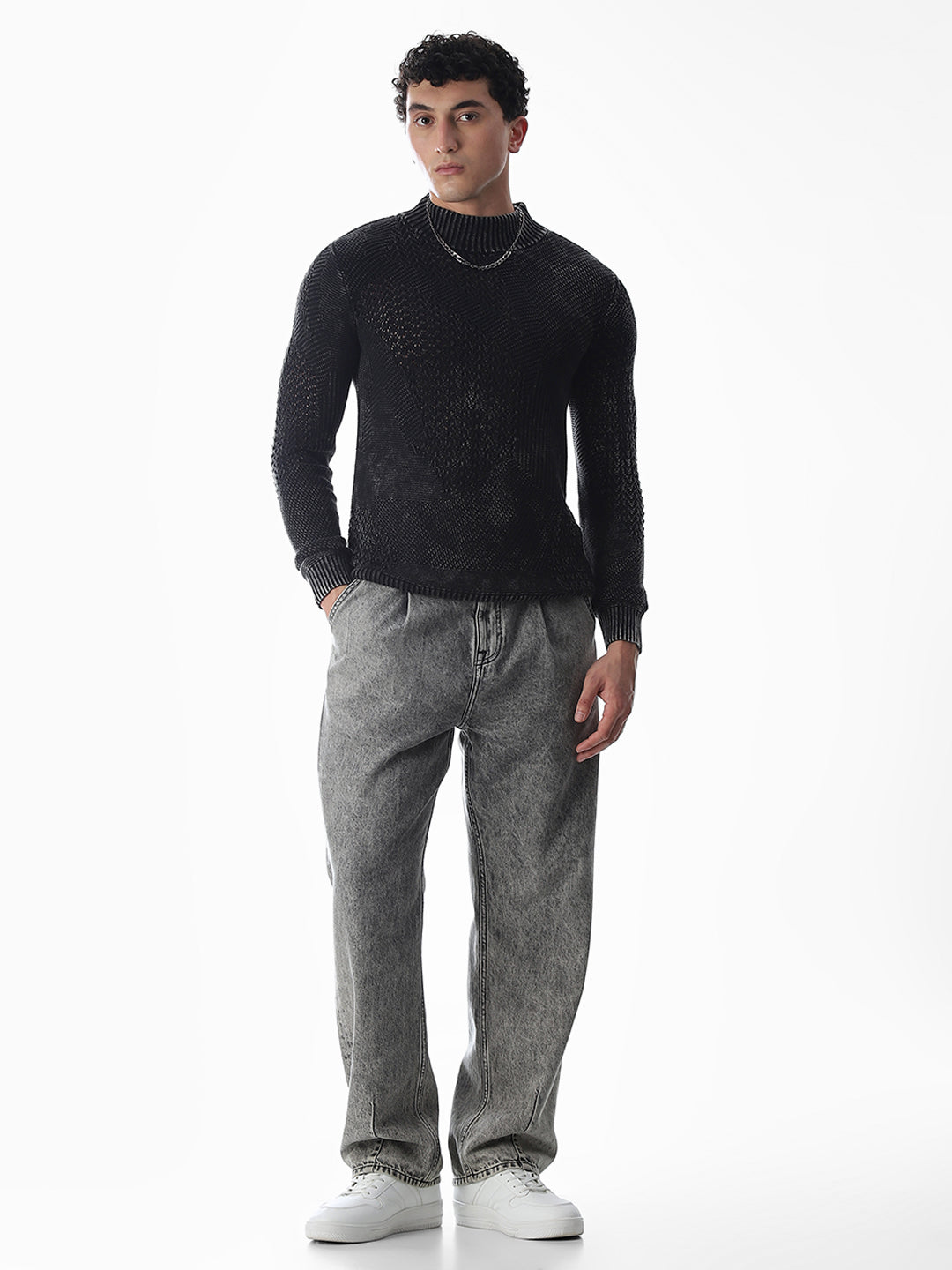 Black Knitted High Neck Pullover