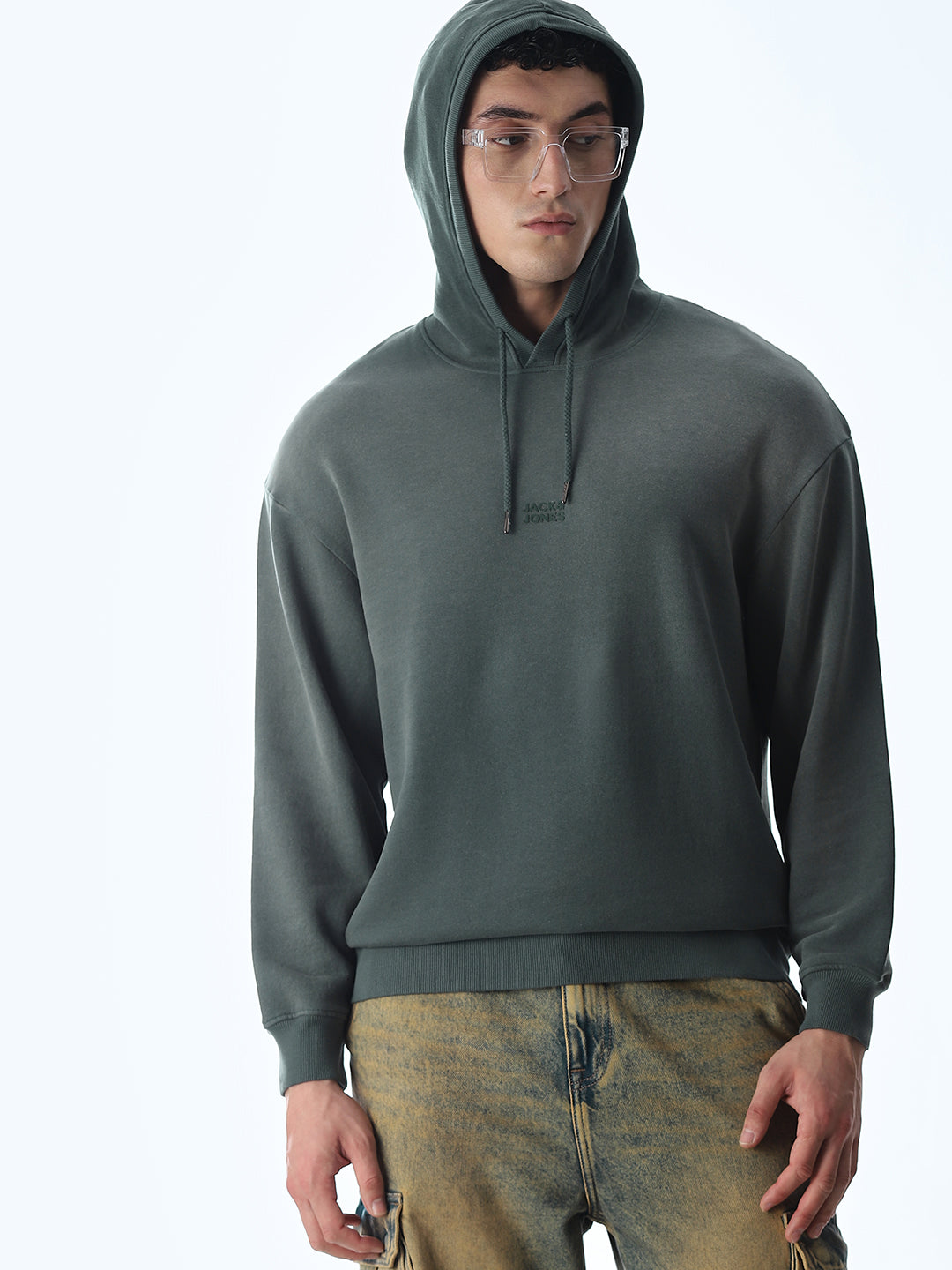 Light Wash Hooded Oversized Sweatshirt - Green