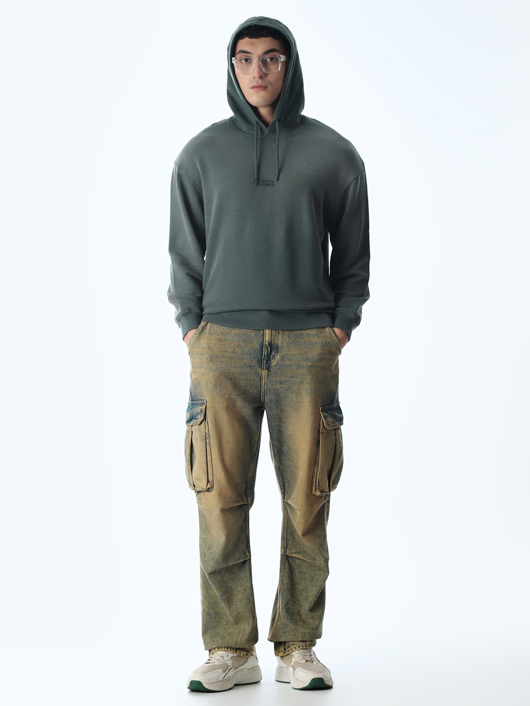 Light Wash Hooded Oversized Sweatshirt - Green