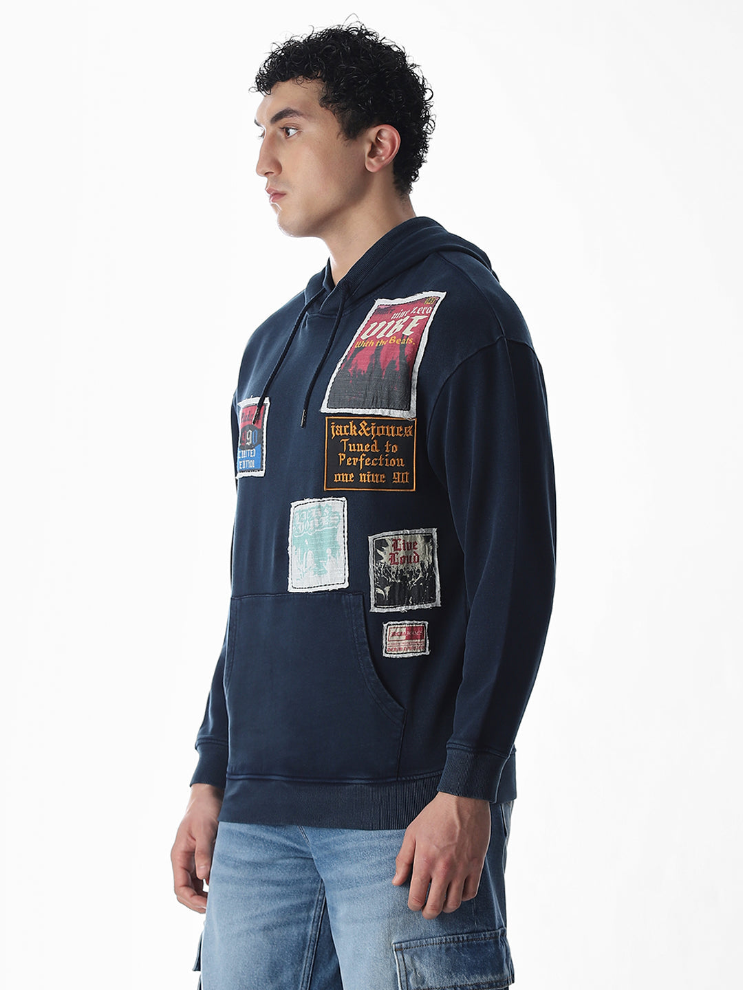 Printed hooded Oversized Sweatshirt - Blue
