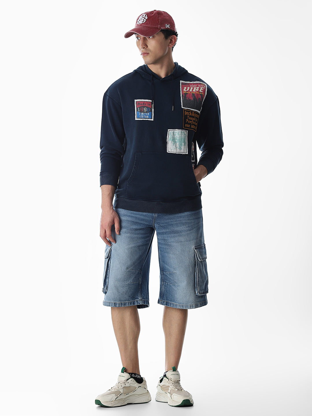 Printed hooded Oversized Sweatshirt - Blue