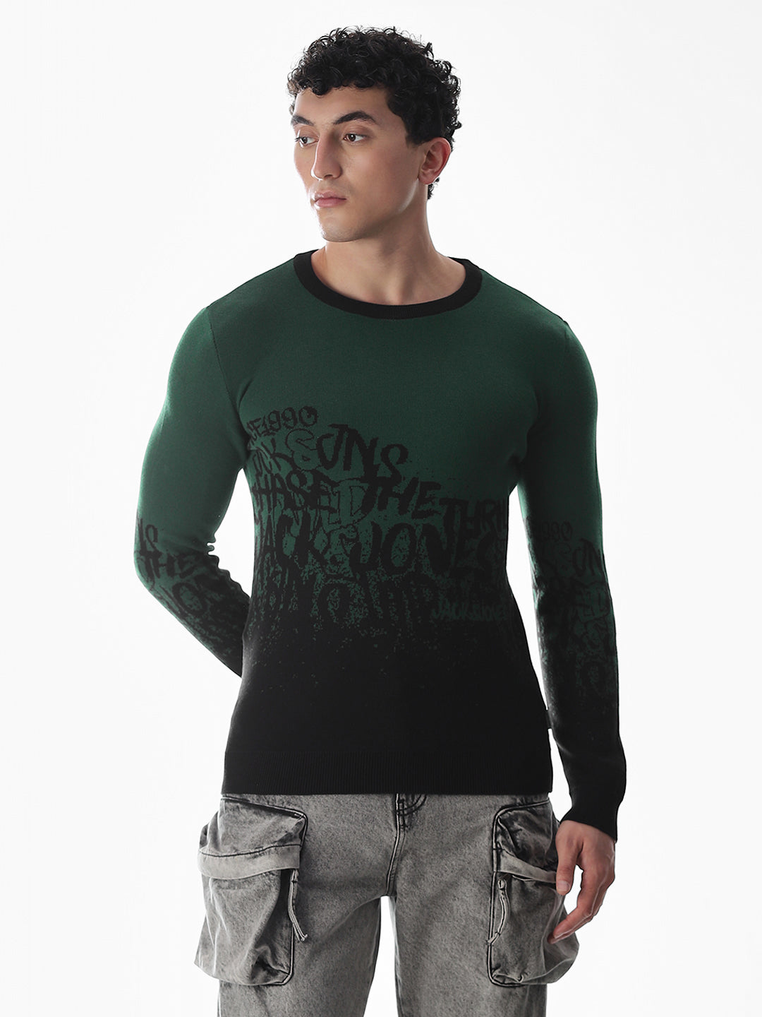 Green Printed Jacquard Pullover