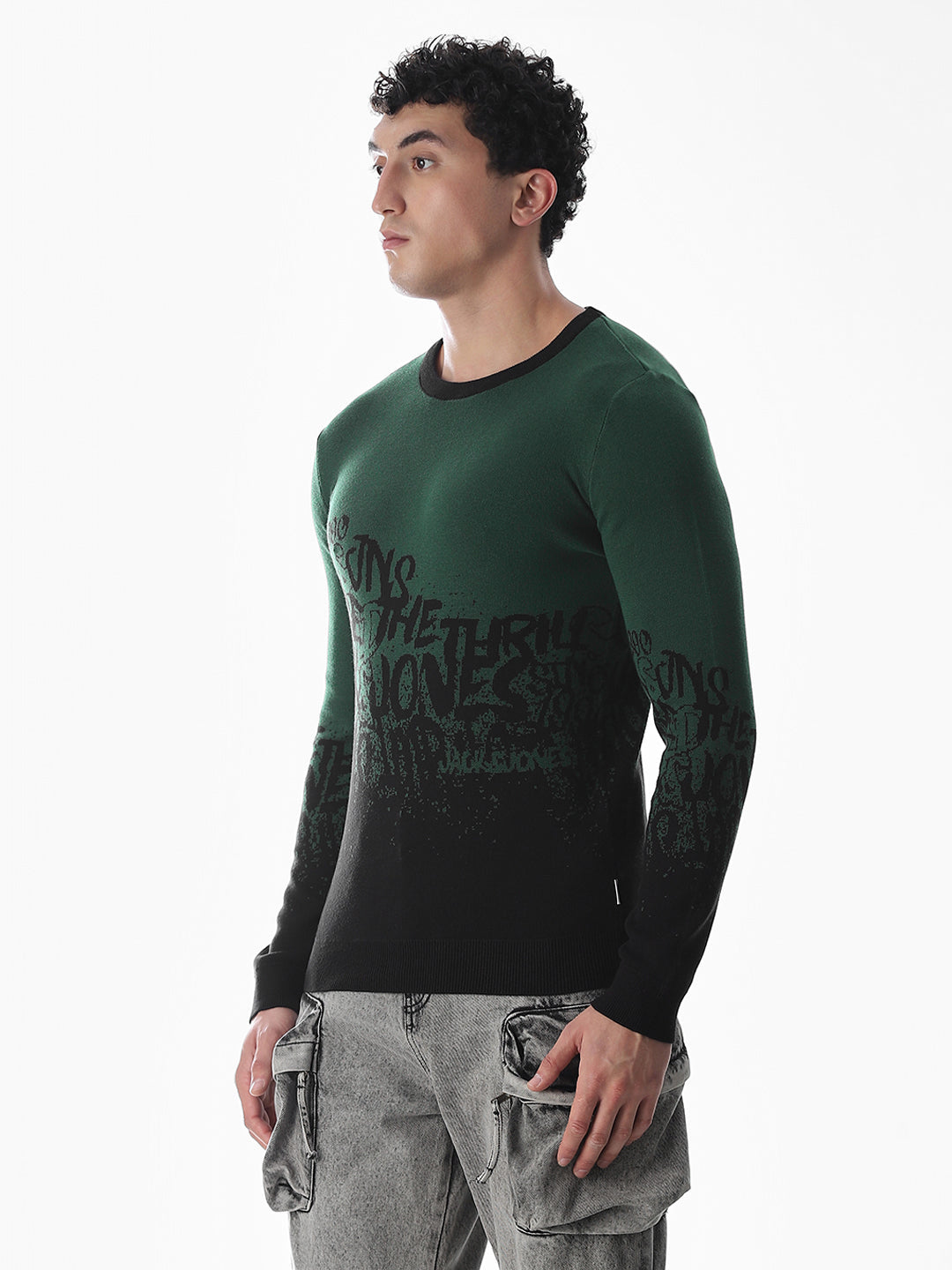 Green Printed Jacquard Pullover