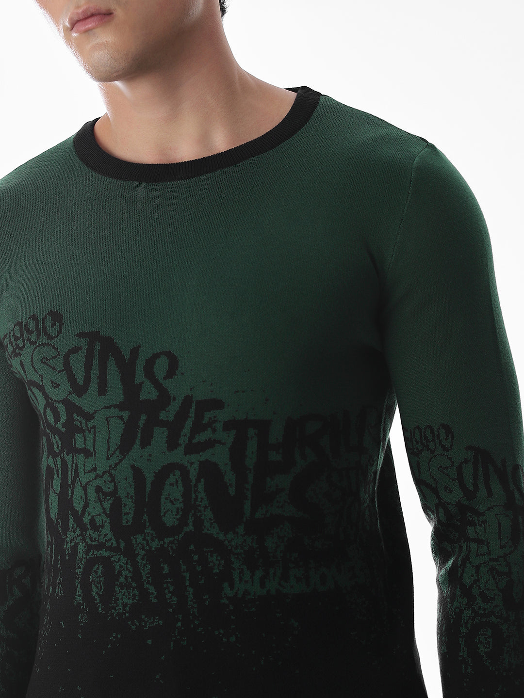 Green Printed Jacquard Pullover