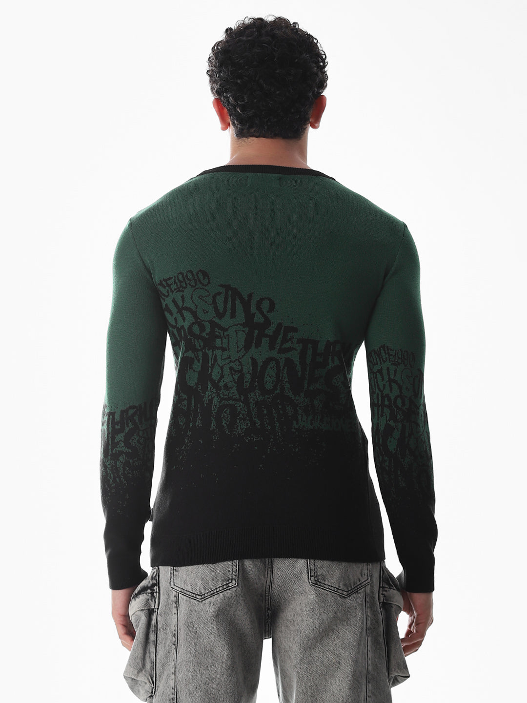 Green Printed Jacquard Pullover