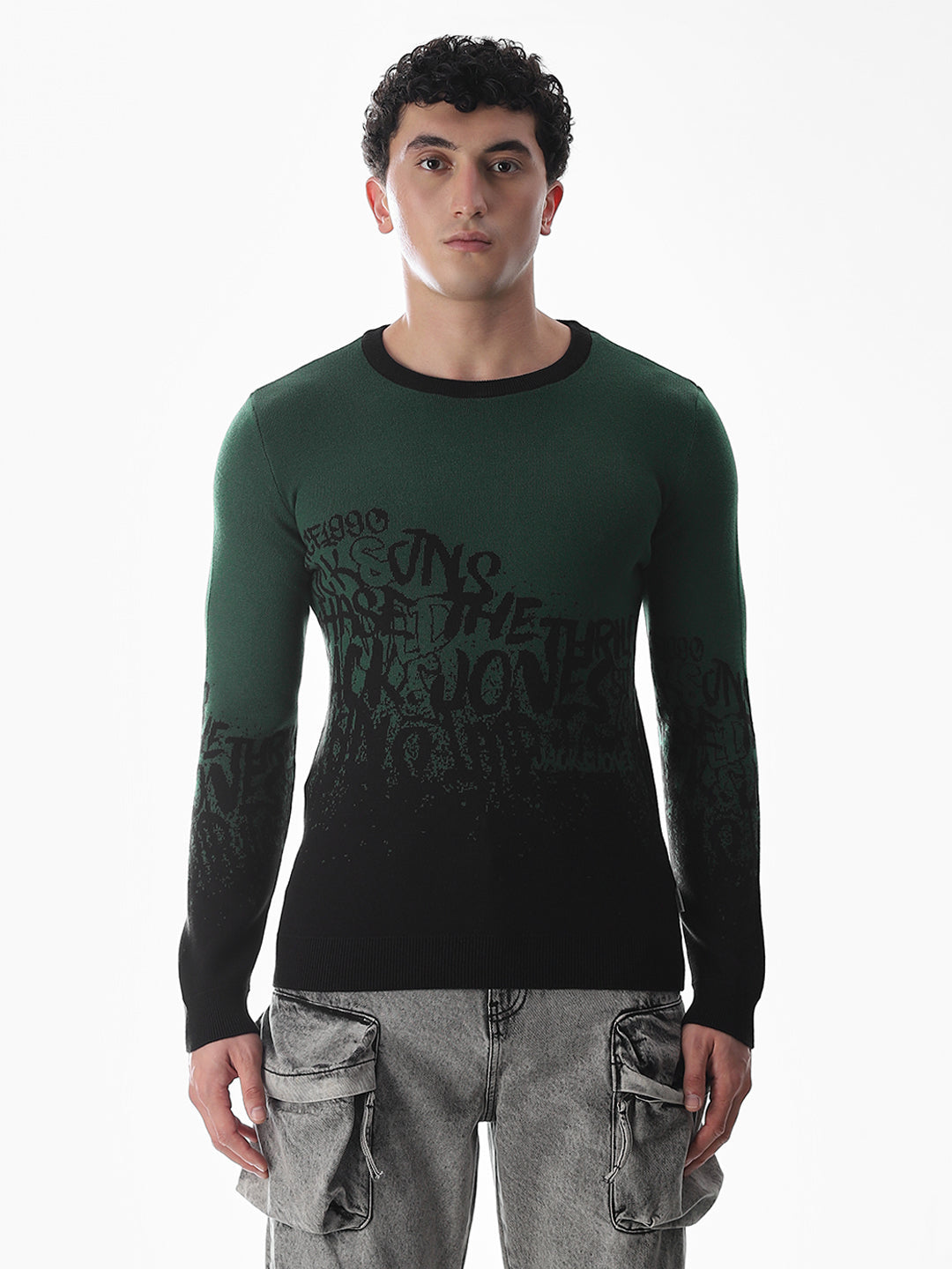 Green Printed Jacquard Pullover