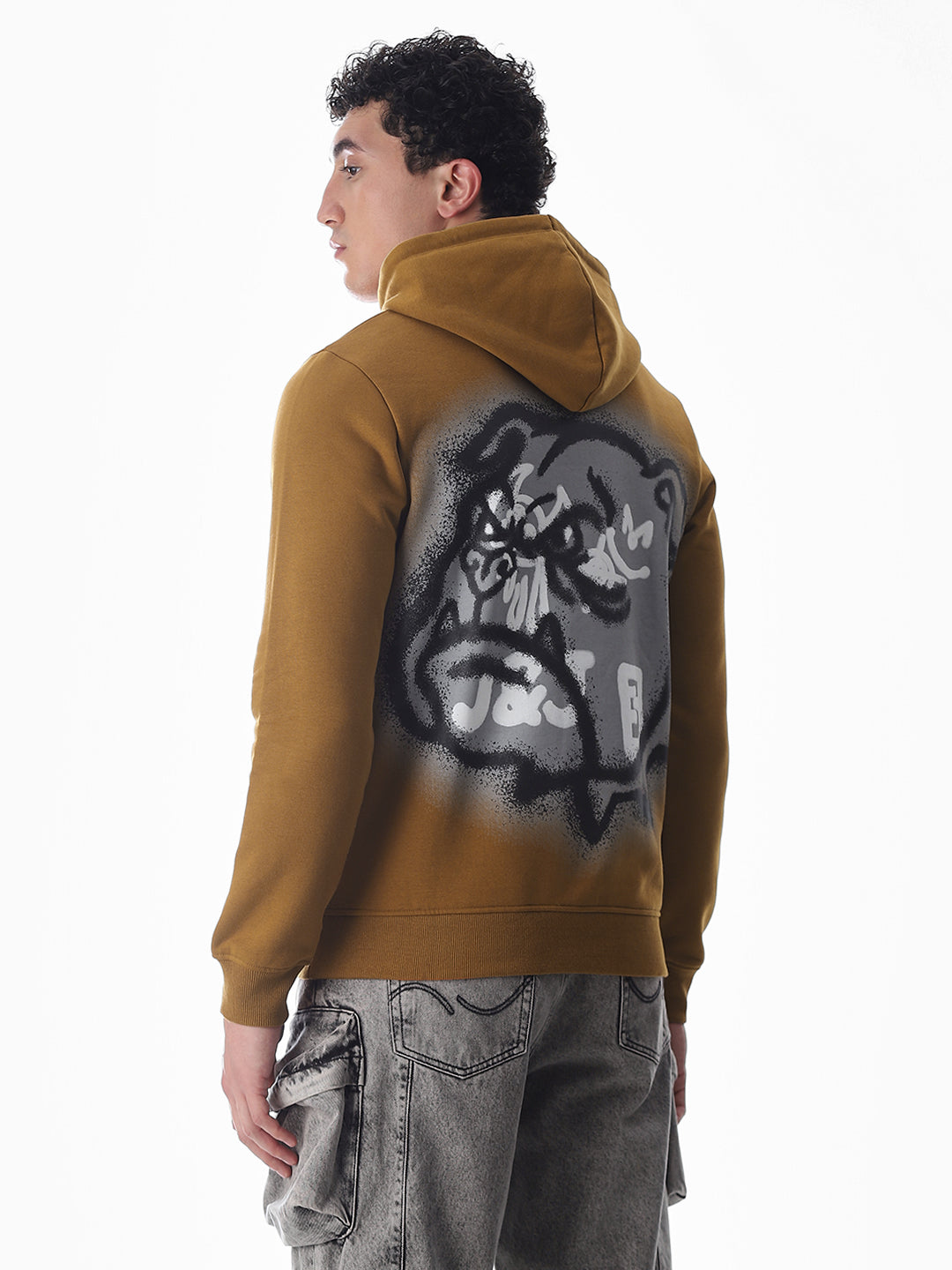 Brown Printed Hooded Sweatshirt
