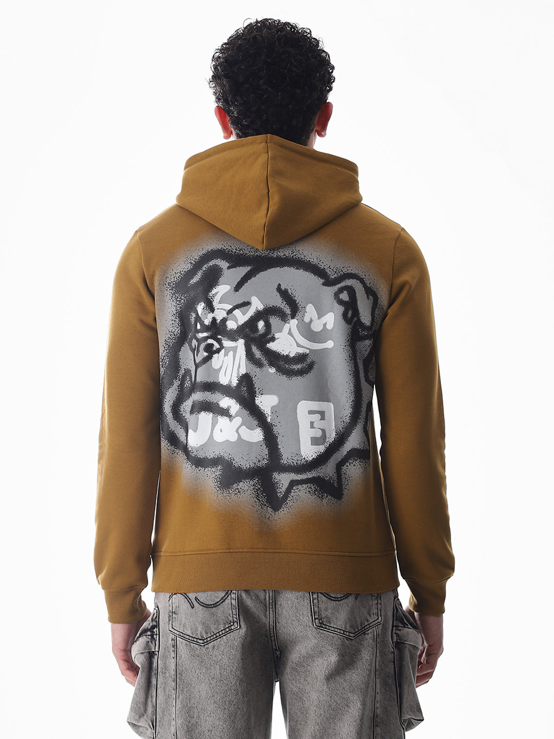 Brown Printed Hooded Sweatshirt