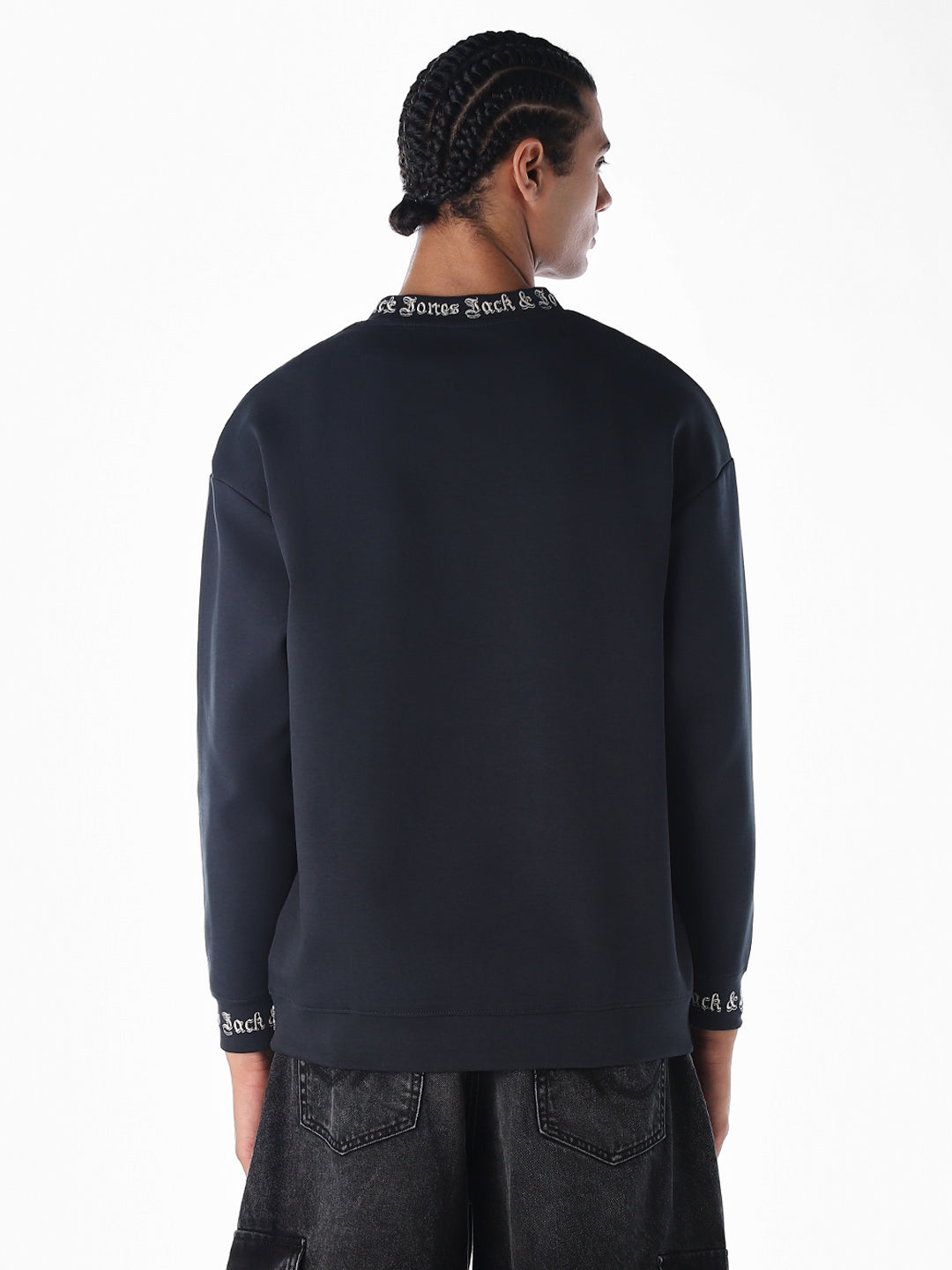 Dark Blue Logo Print Oversized Sweatshirt