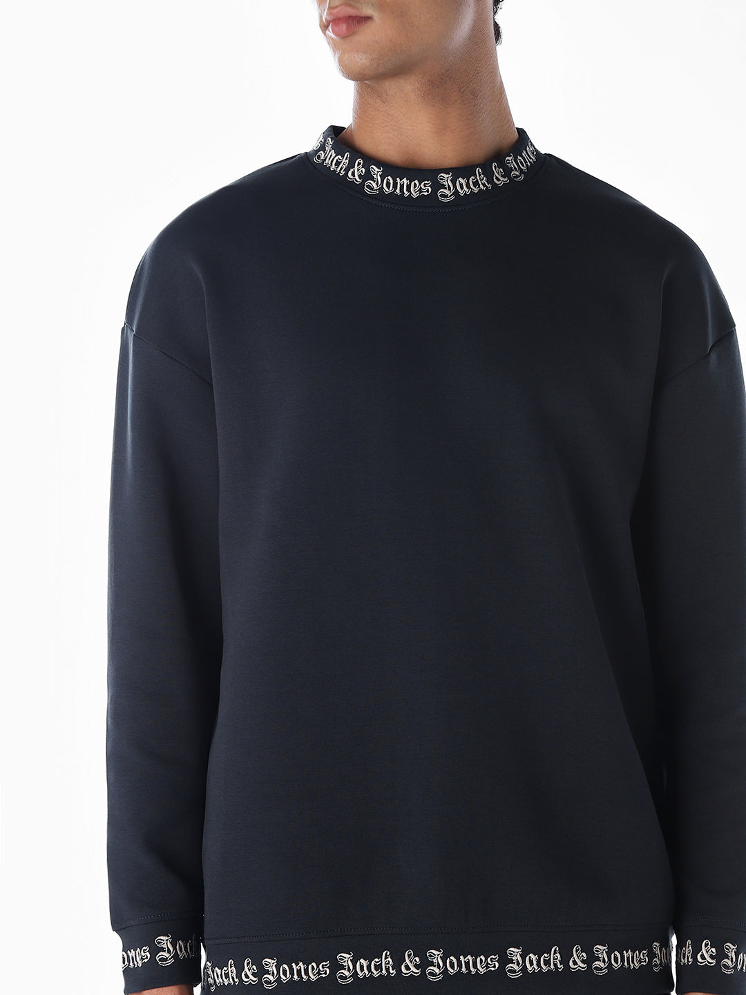 Dark Blue Logo Print Oversized Sweatshirt