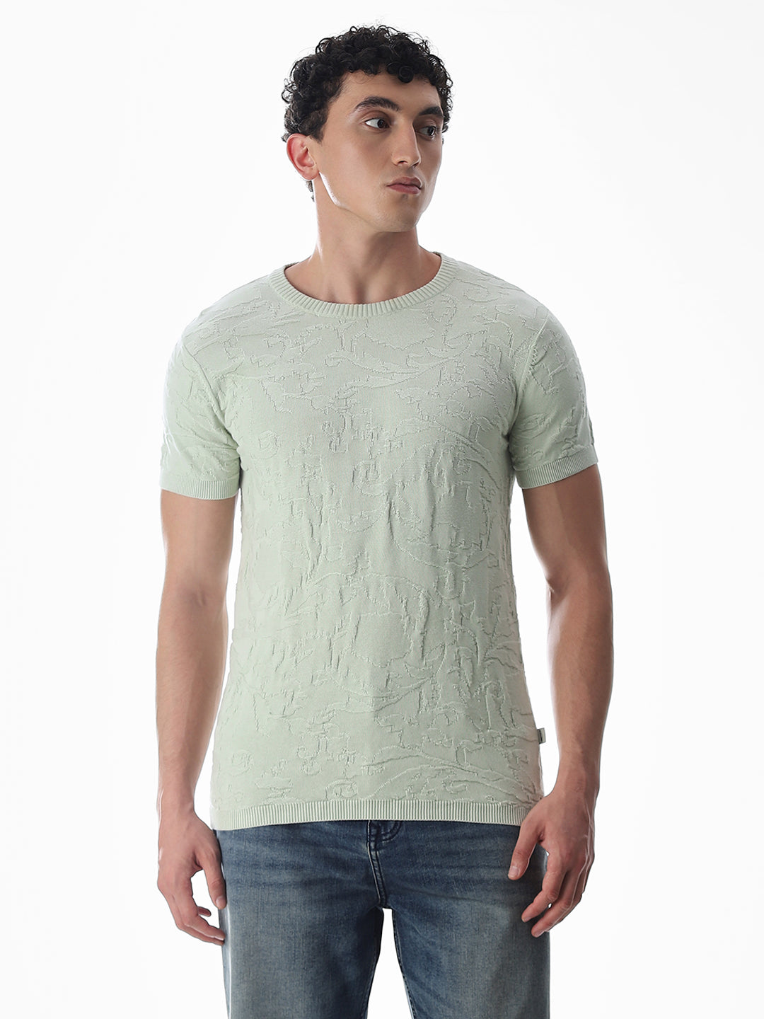 Green Jacquard Crew Neck T-shirt