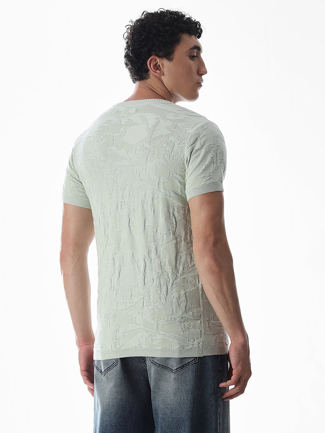 Green Jacquard Crew Neck T-shirt