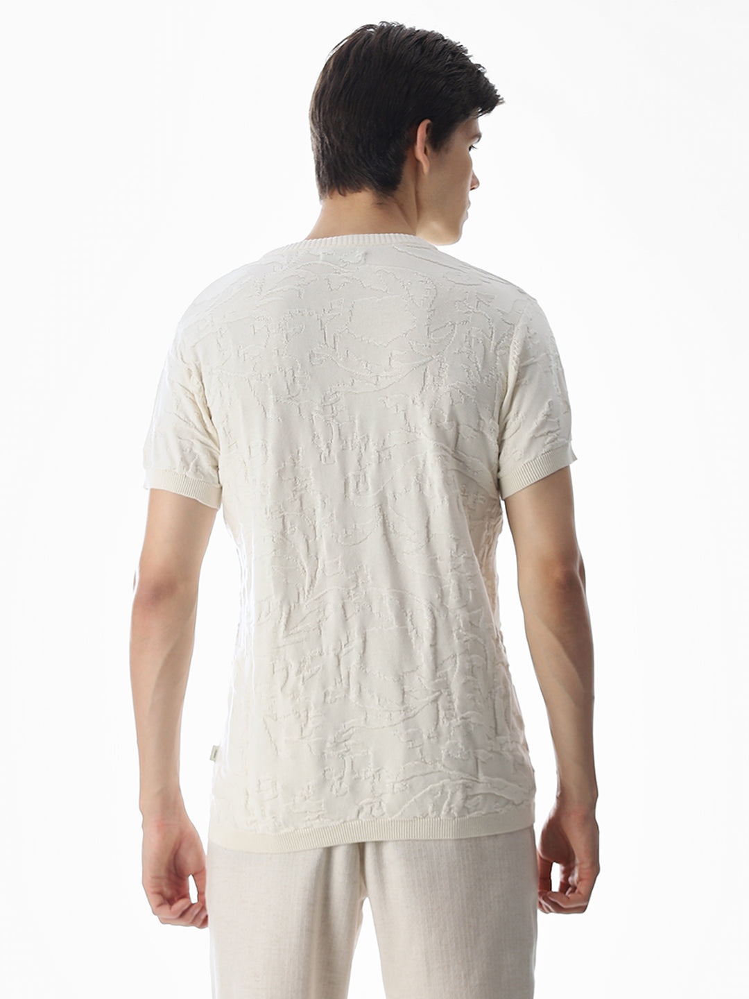White Jacquard Crew Neck T-shirt