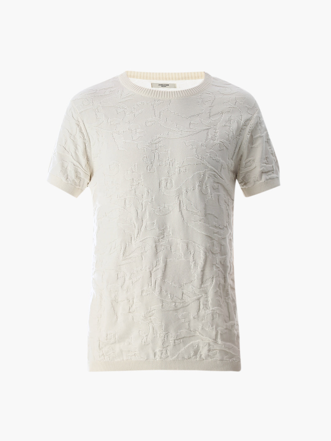 White Jacquard Crew Neck T-shirt