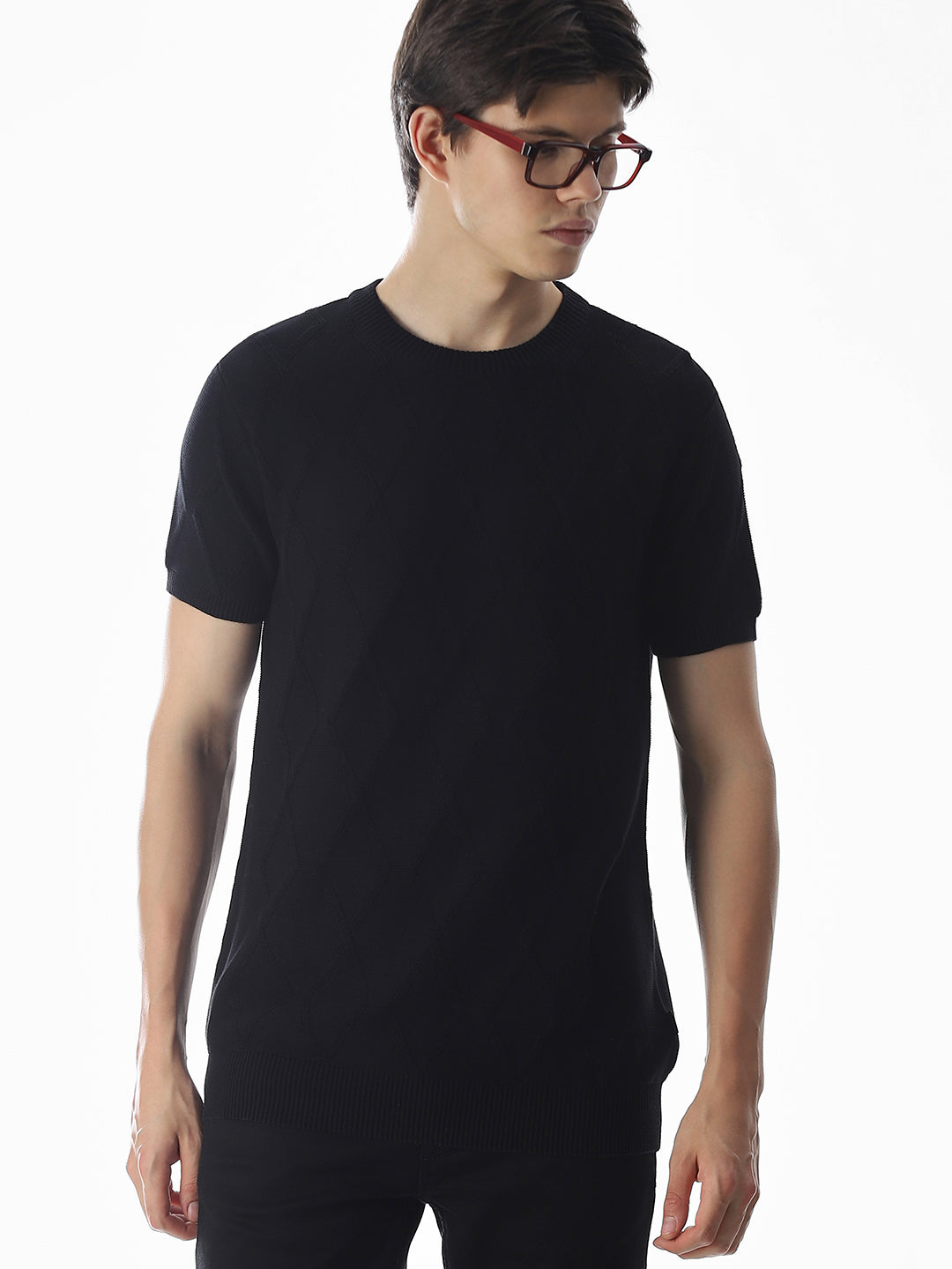 Black Jacquard Knitted T-shirt