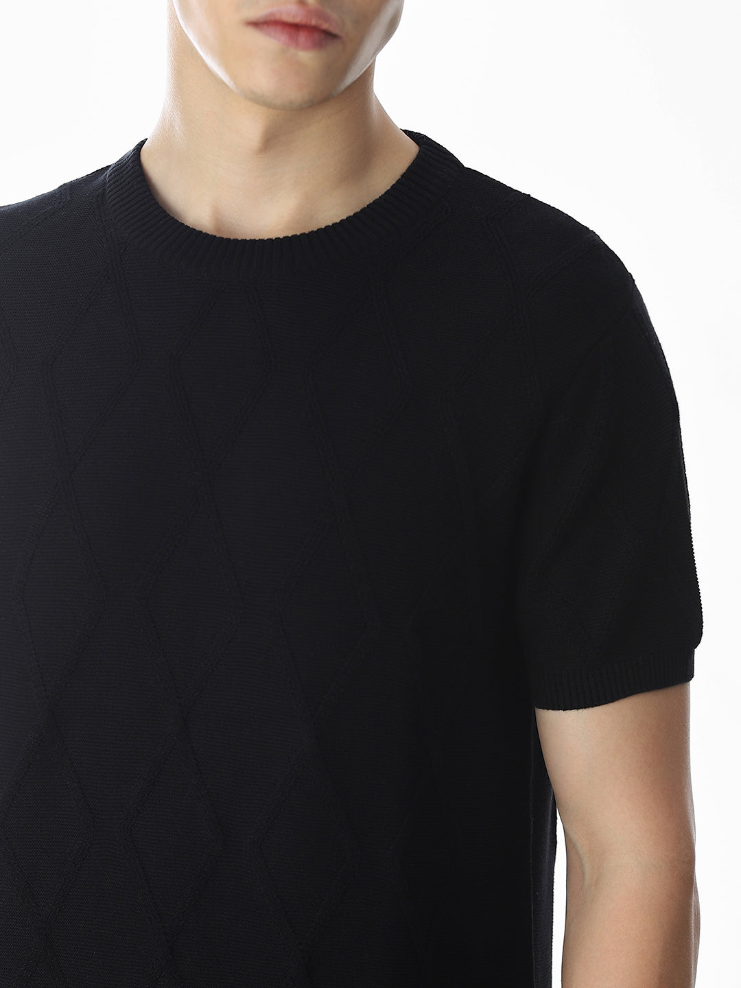 Black Jacquard Knitted T-shirt
