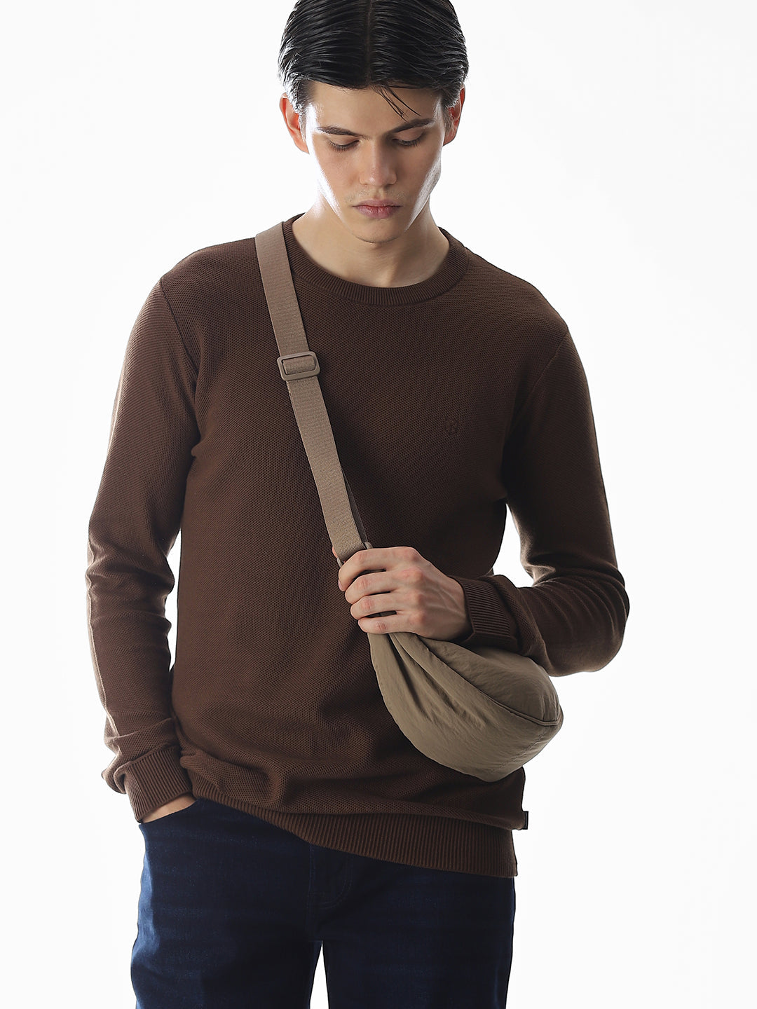 Dark Brown Knitted Cotton T-shirt