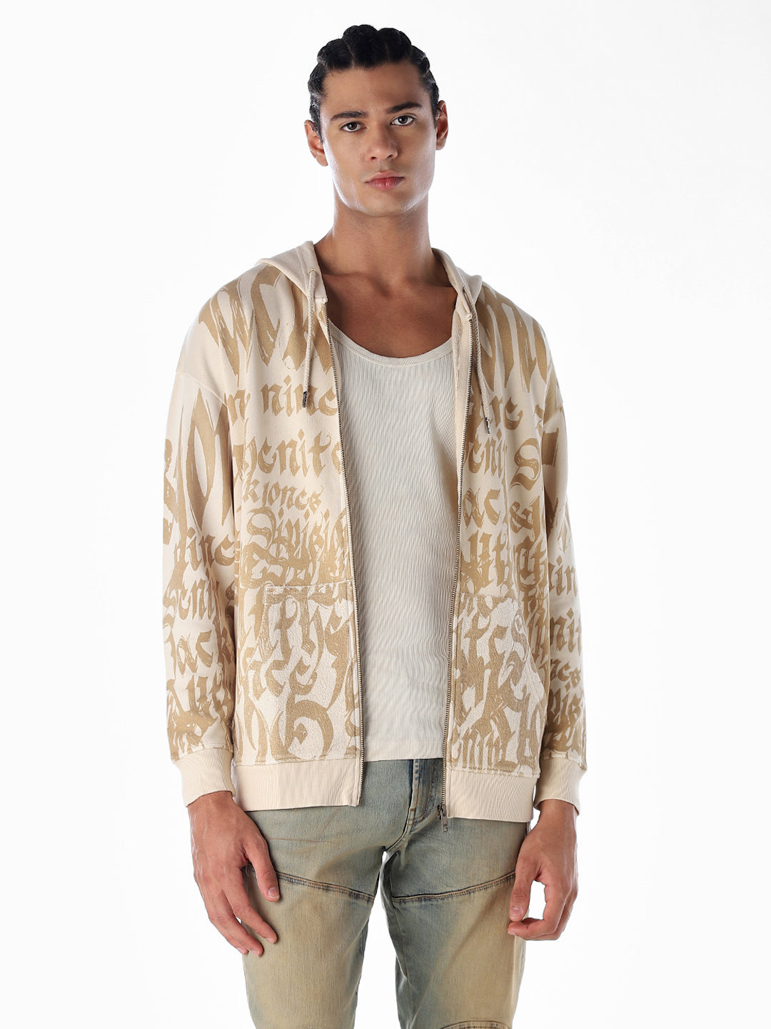 Typographic Print Front Open Sweatshirt