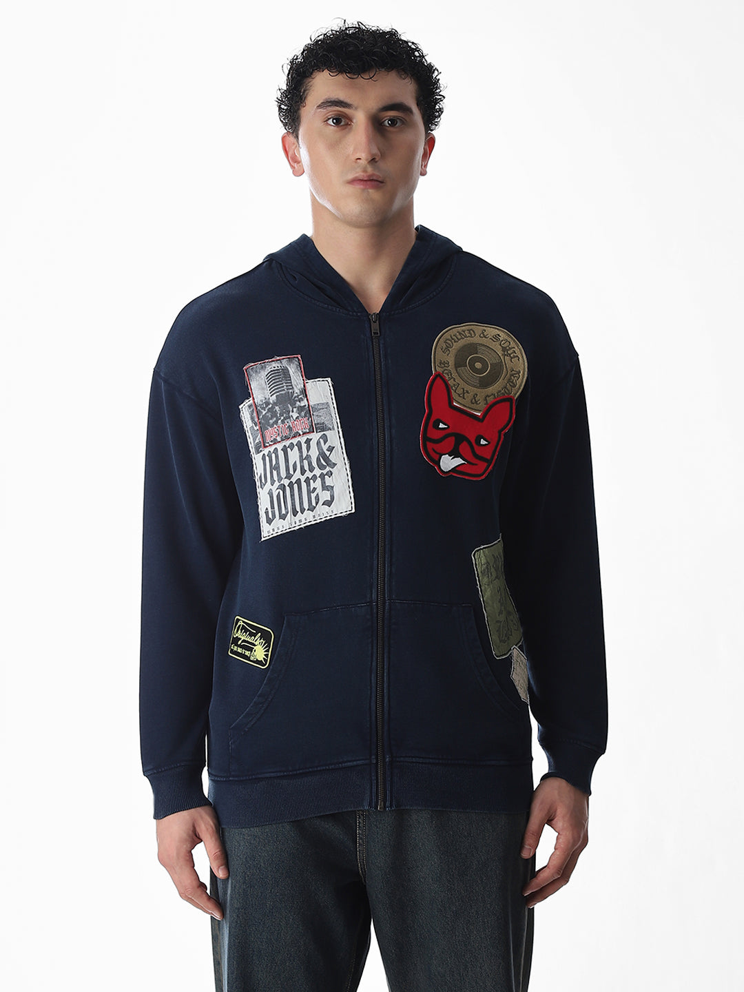 Printed Front Open Hooded Sweatshirt