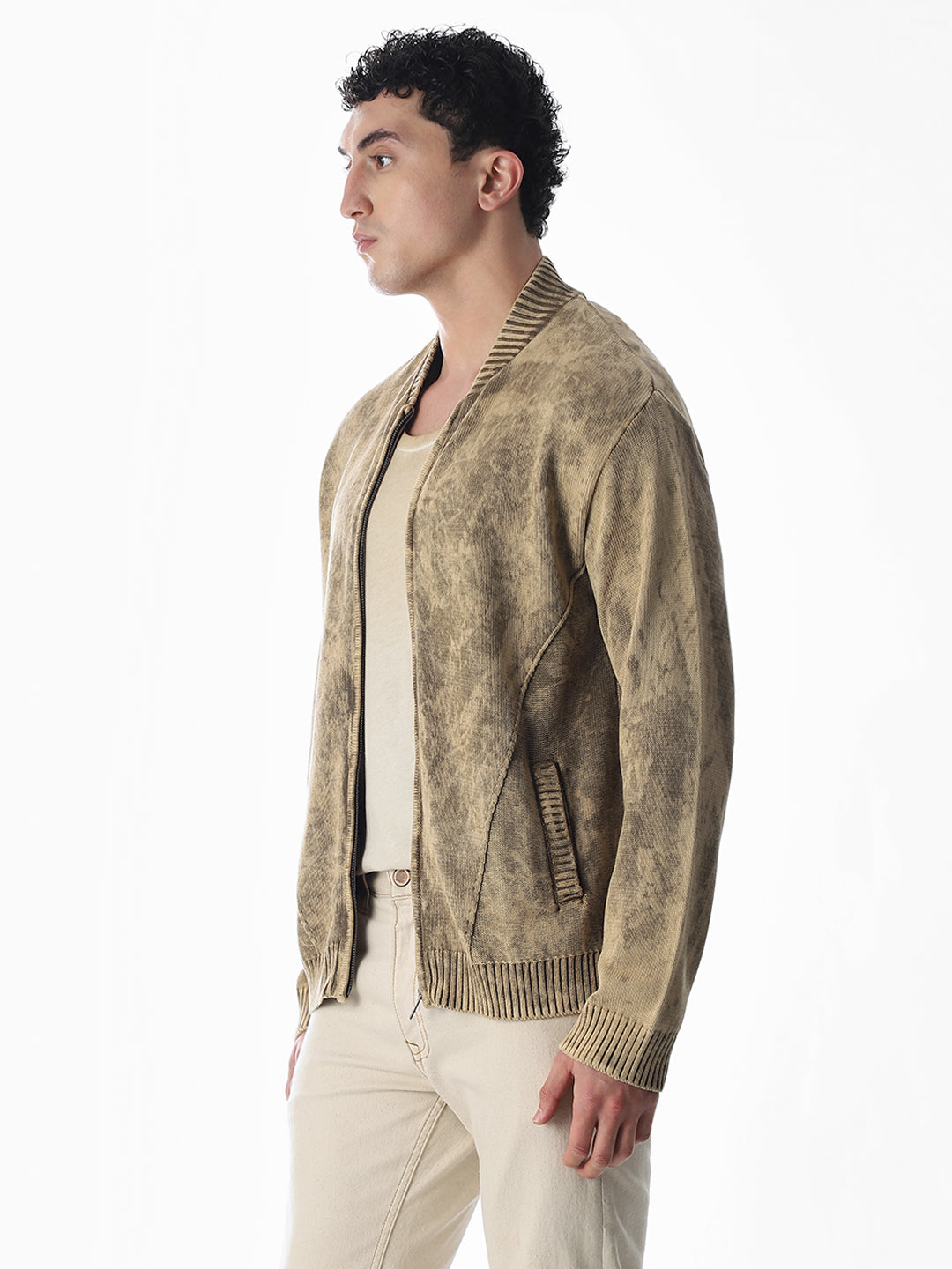 Heavily Washed Front Open Sweater