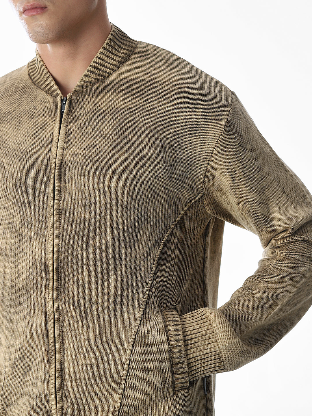 Heavily Washed Front Open Sweater