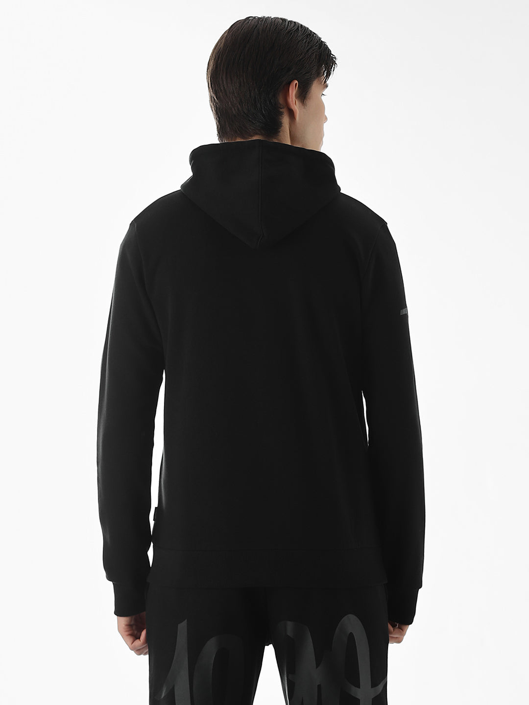 Black Typographic Print Front Open Sweatshirt