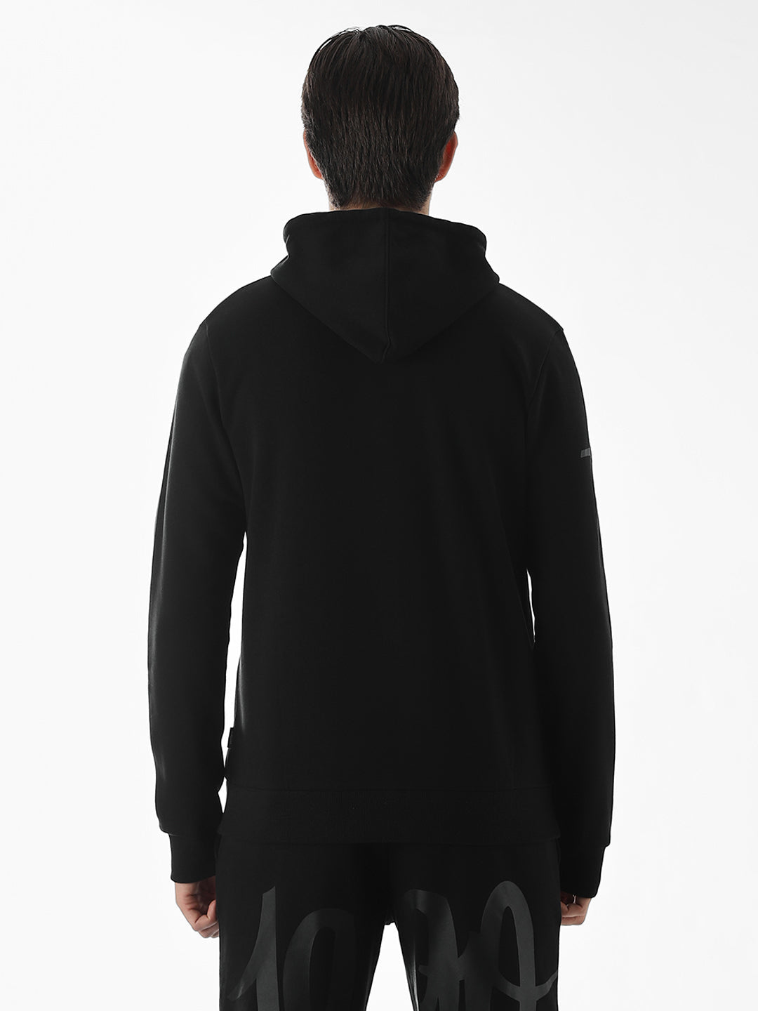 Black Typographic Print Front Open Sweatshirt