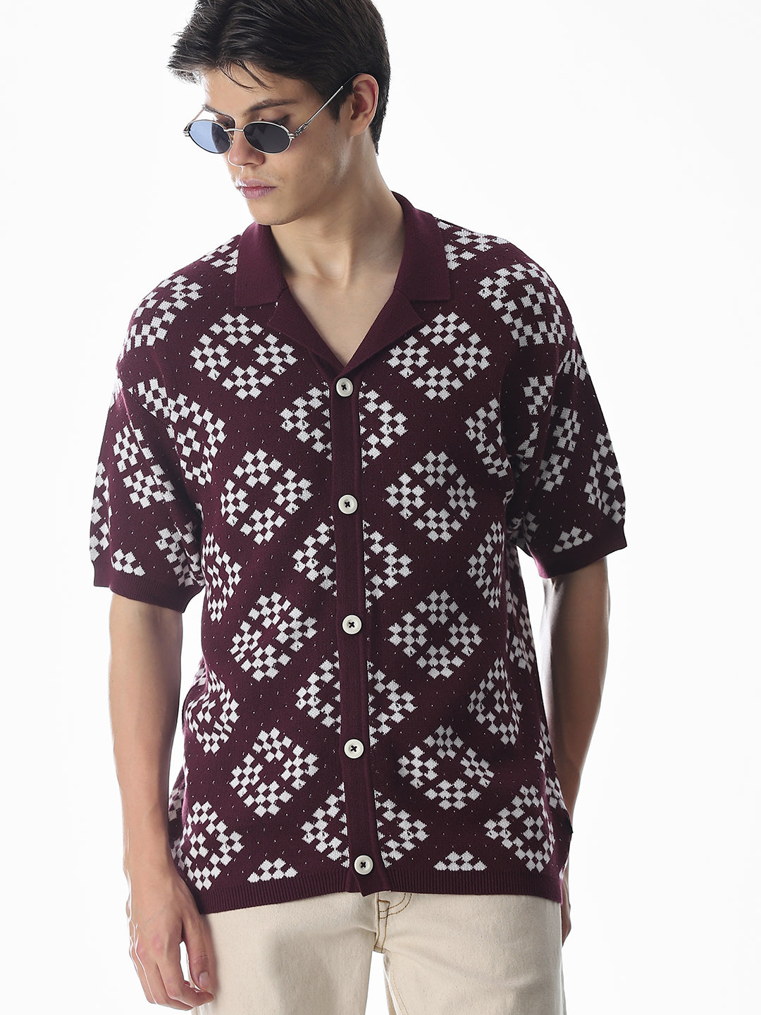 Mauve Wine Knitted Oversized Polo - XS