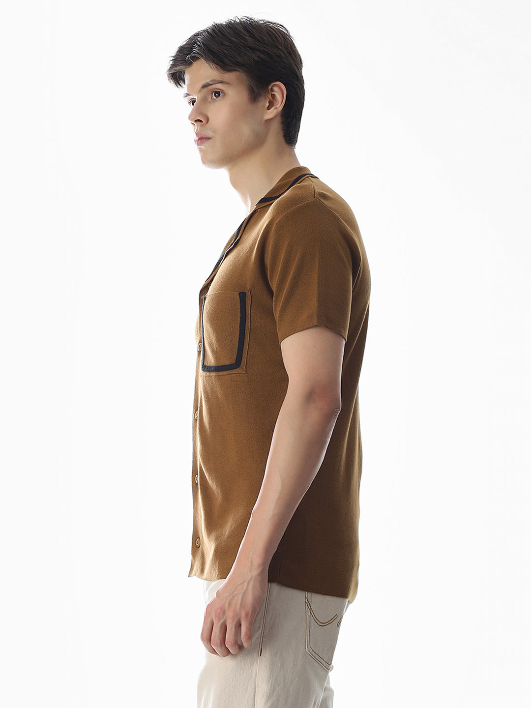 Brown Knitted Drop Shoulder Polo
