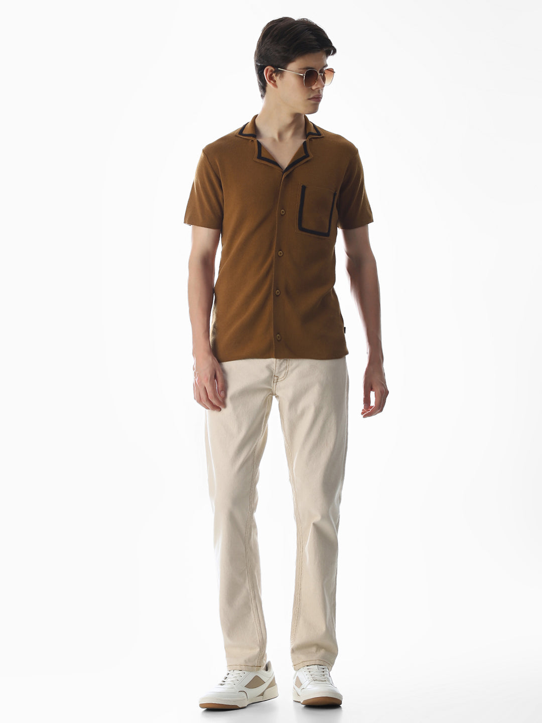 Brown Knitted Drop Shoulder Polo