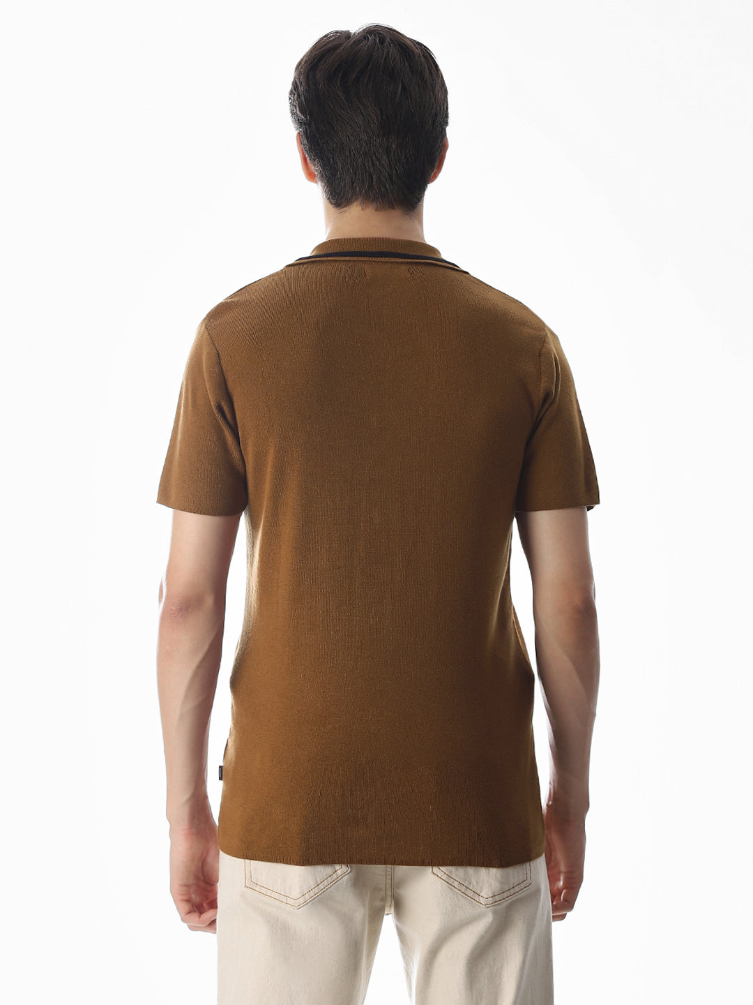 Brown Knitted Drop Shoulder Polo