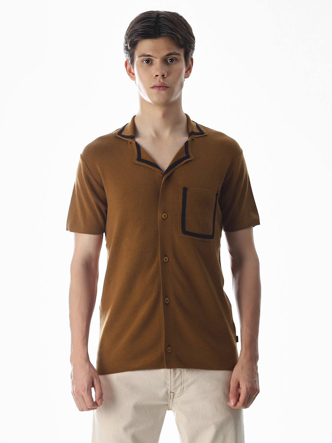 Brown Knitted Drop Shoulder Polo