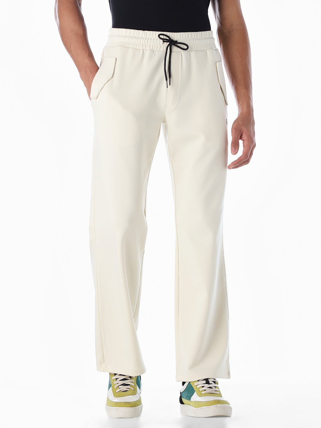 White Drawstring Regular Fit Sweatpants