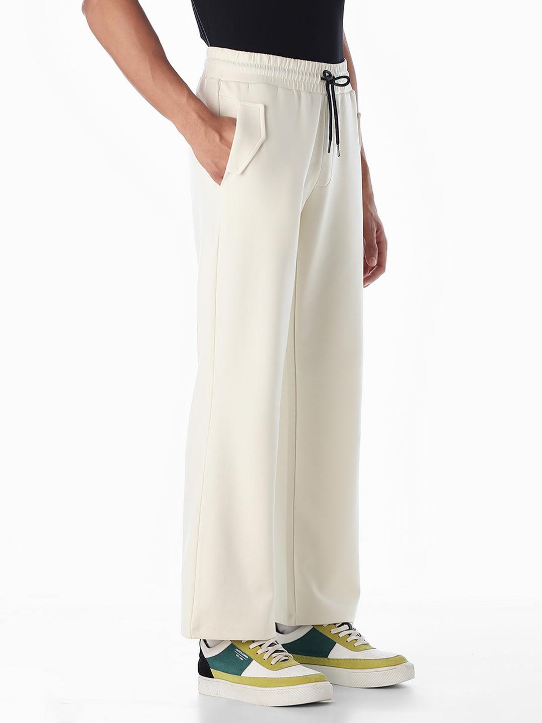 White Drawstring Regular Fit Sweatpants