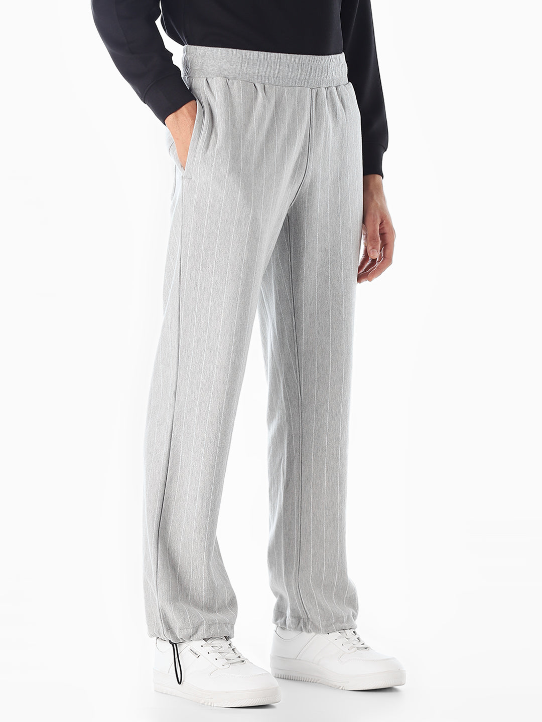 Light Grey Melange Striped Sweatpants