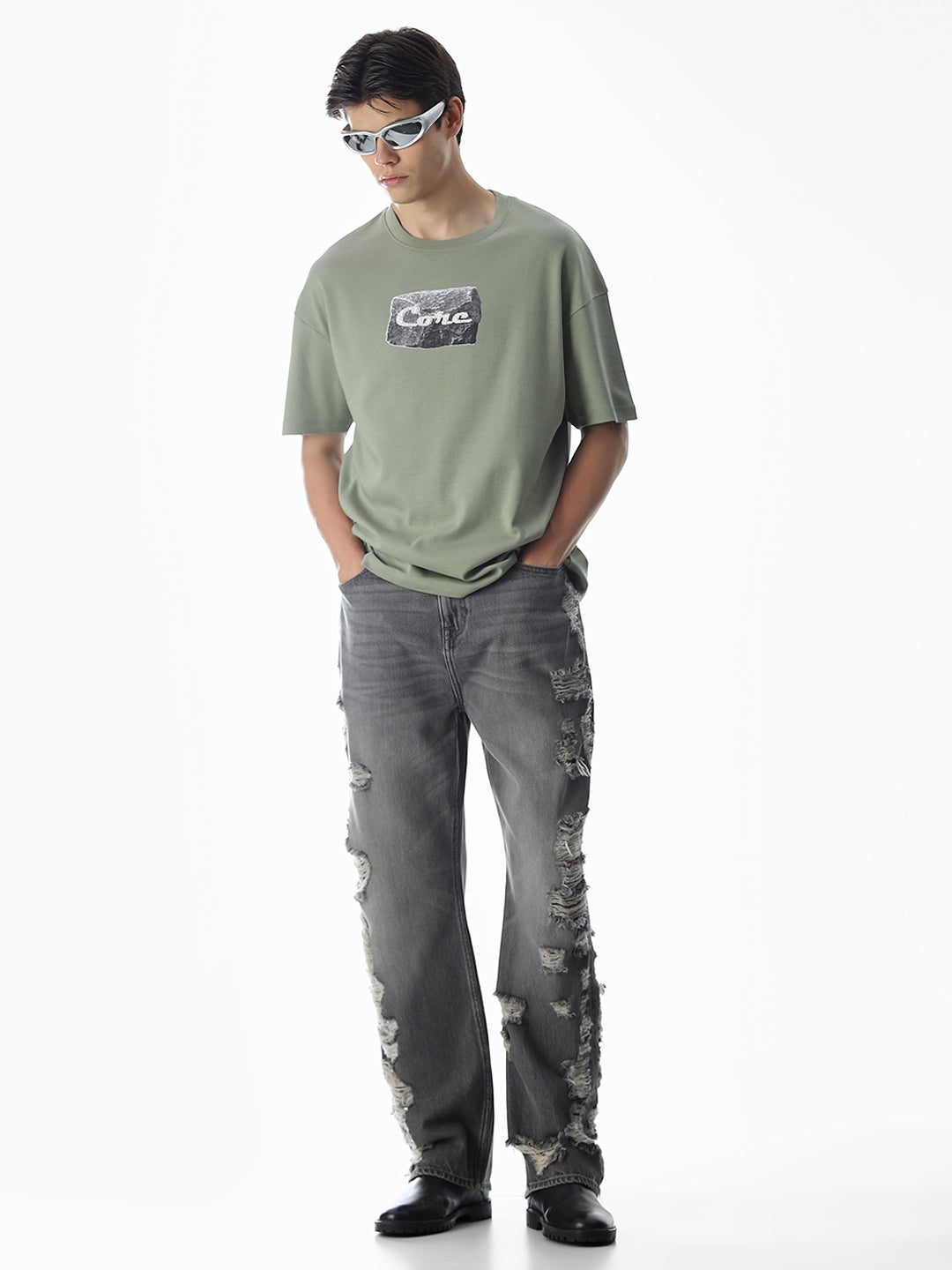 Green Printed Boxy Fit T-shirt