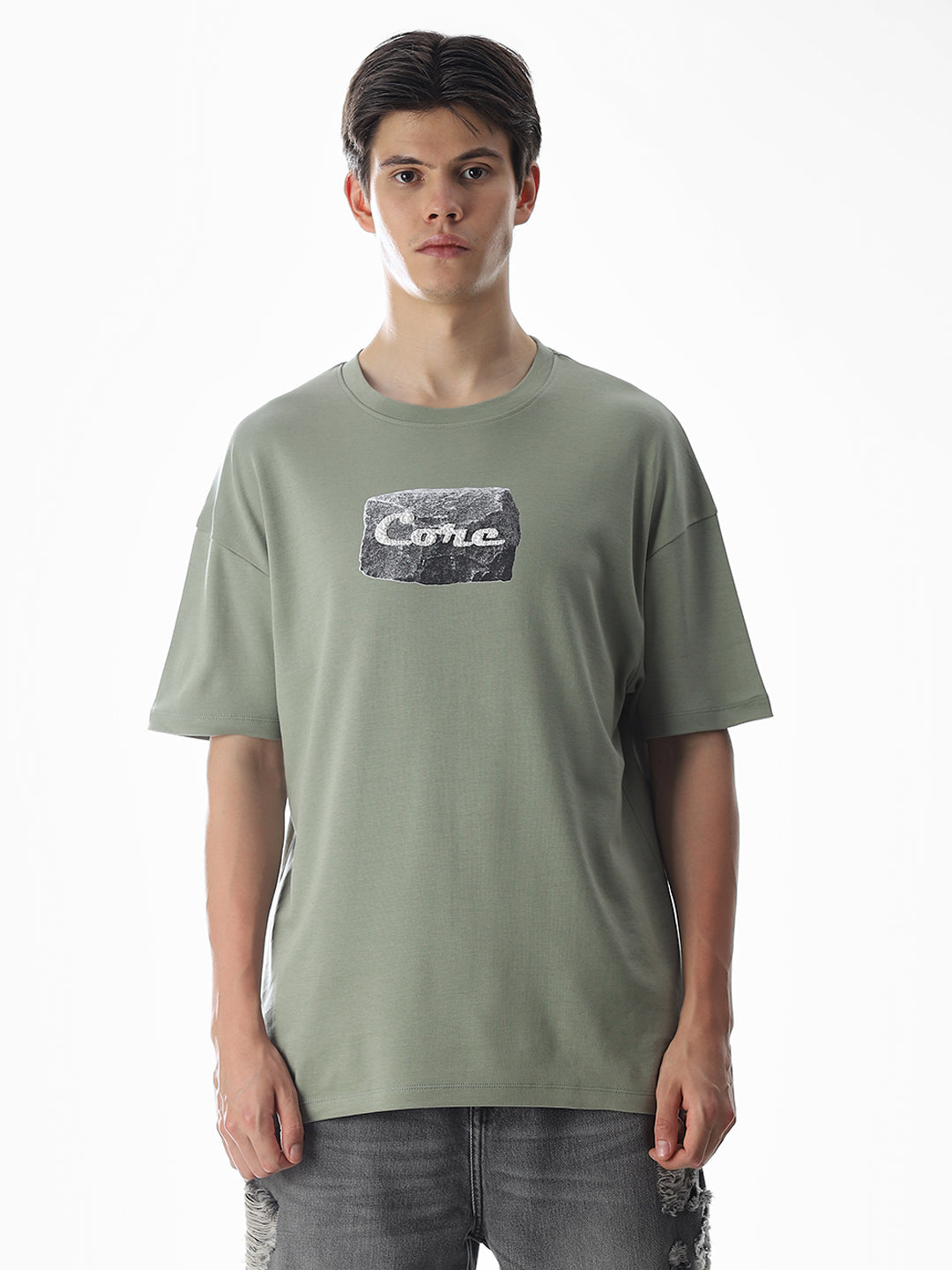 Green Printed Boxy Fit T-shirt