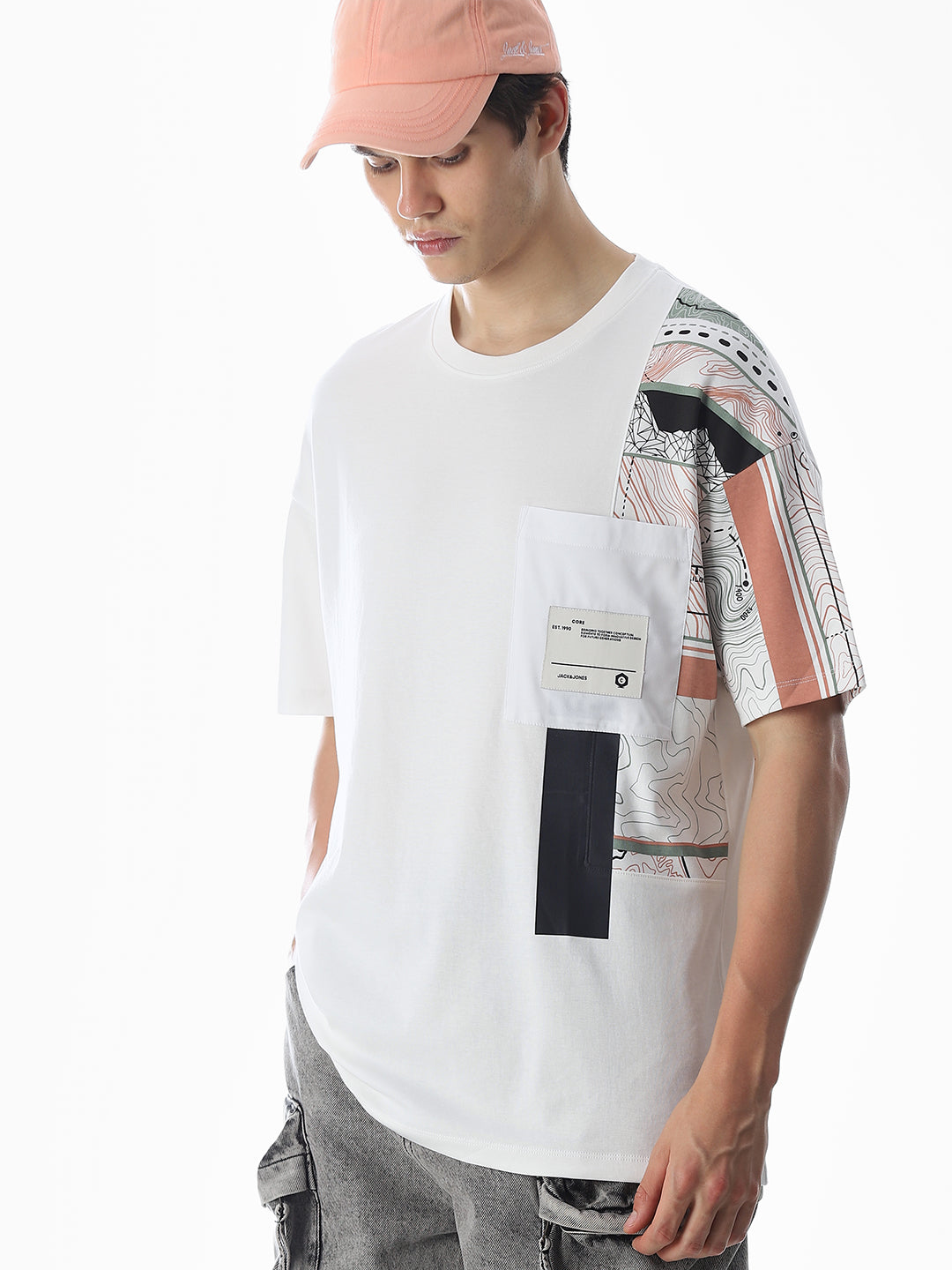 White Printed Boxy Fit T-shirt - XS