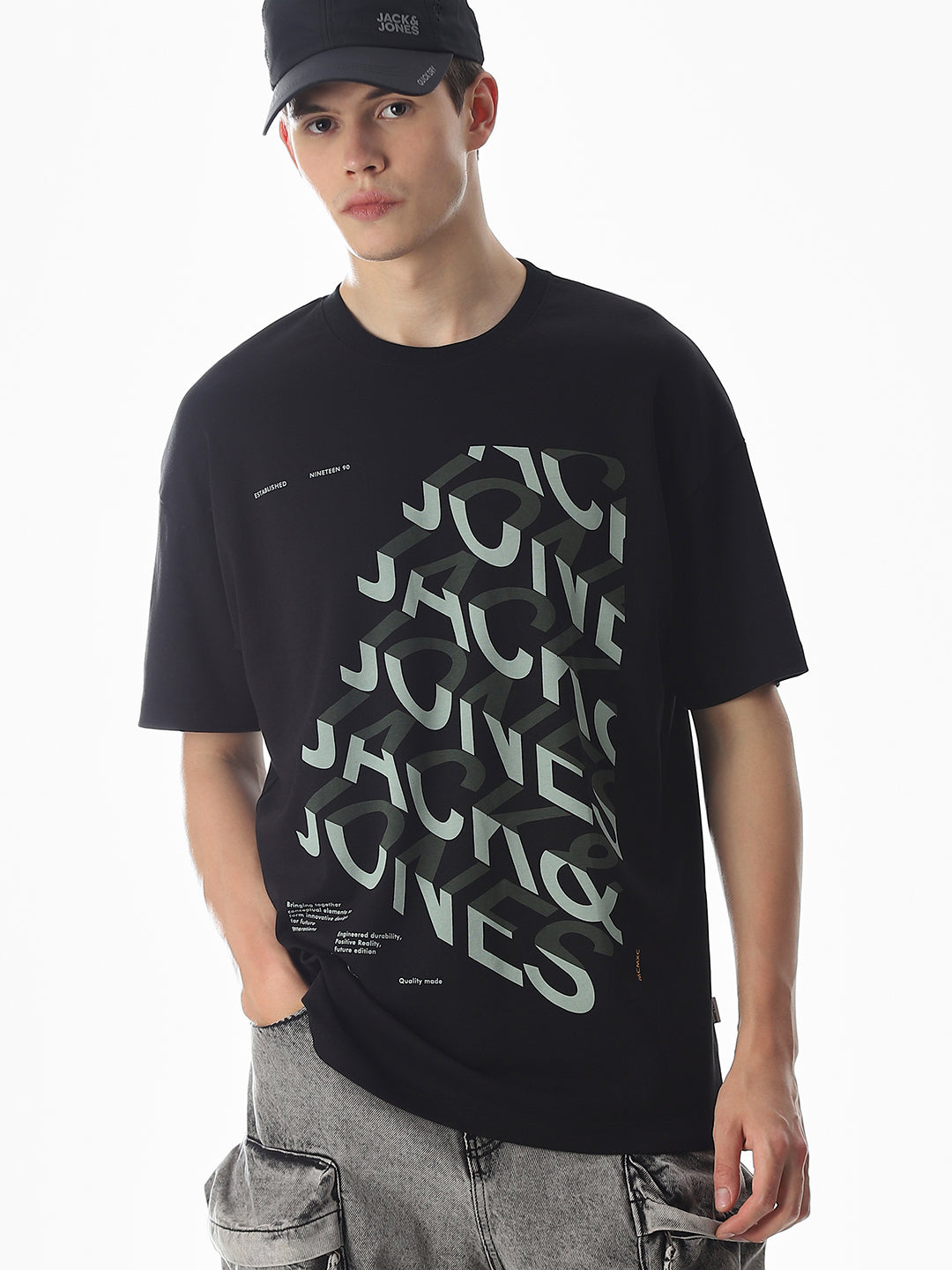 Black Abstract Print Oversized T-shirt